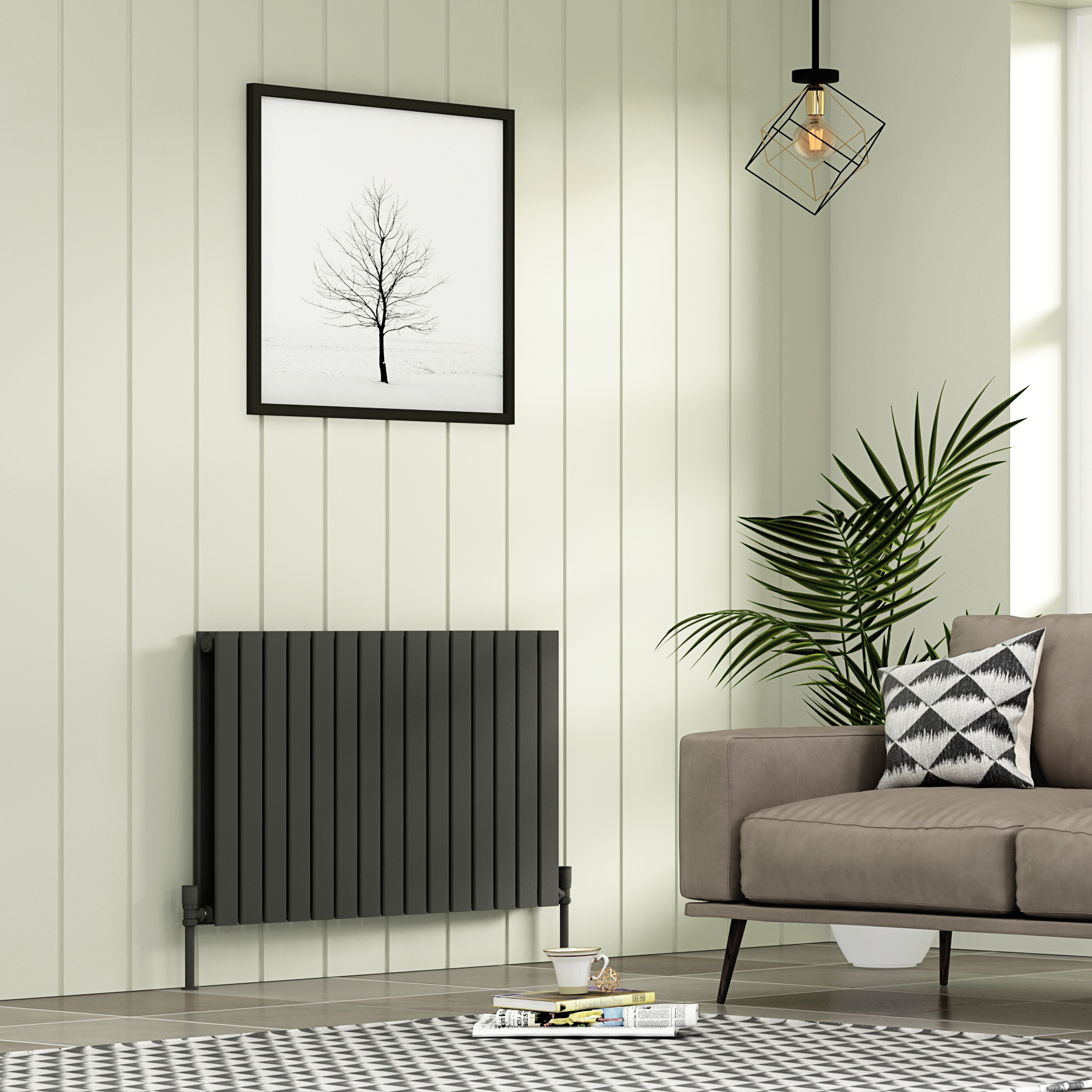 Aurexa Anthracite Horizontal Designer Radiator - Double Flat Panel