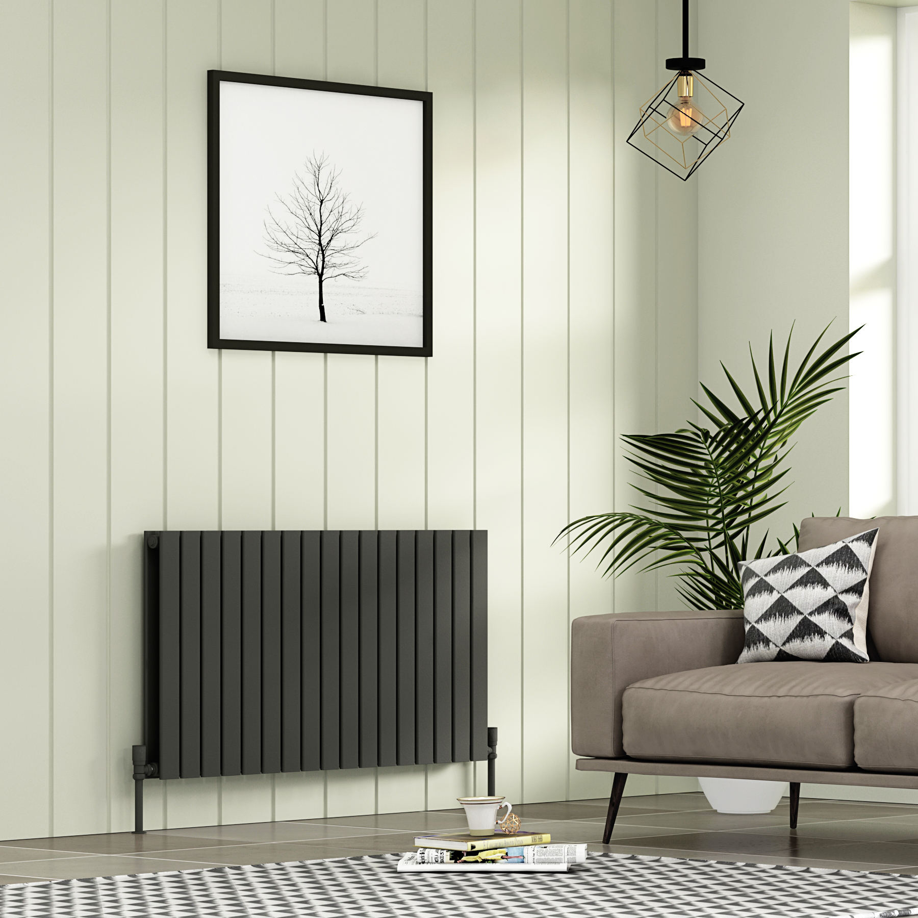 Aurexa Anthracite Horizontal Designer Radiator 600 x 1156mm - Double Flat Panel