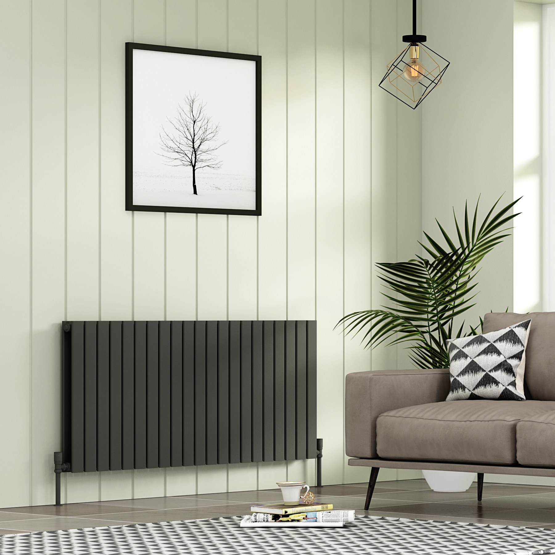 Aurexa Anthracite Horizontal Designer Radiator 600 x 1428mm - Double Flat Panel