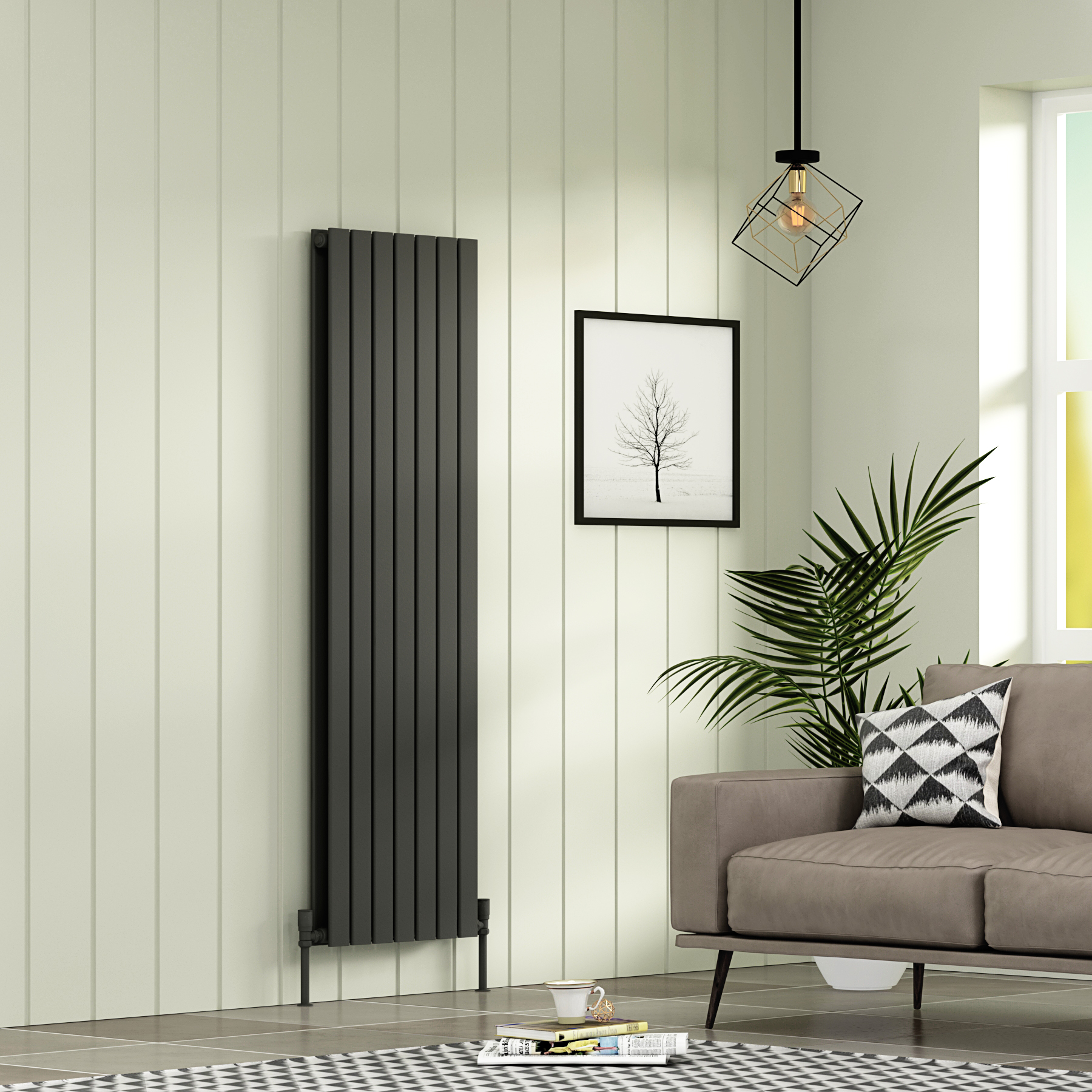 Aurexa Anthracite Vertical Designer Radiator - Double Flat Panel