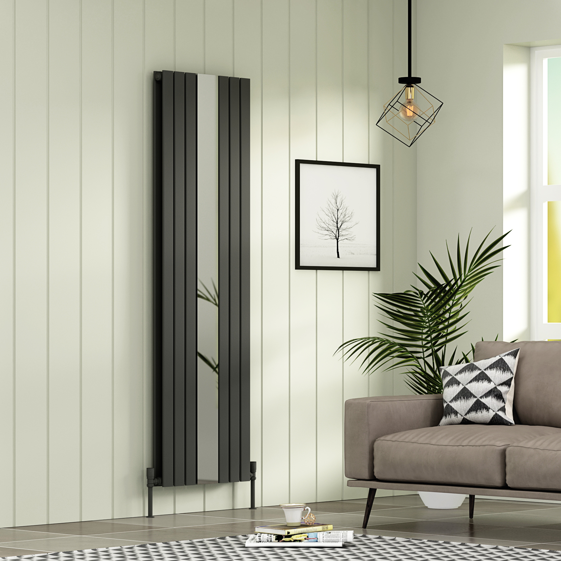 Aurexa Anthracite Vertical Mirror Designer Radiator - Double Flat Panel
