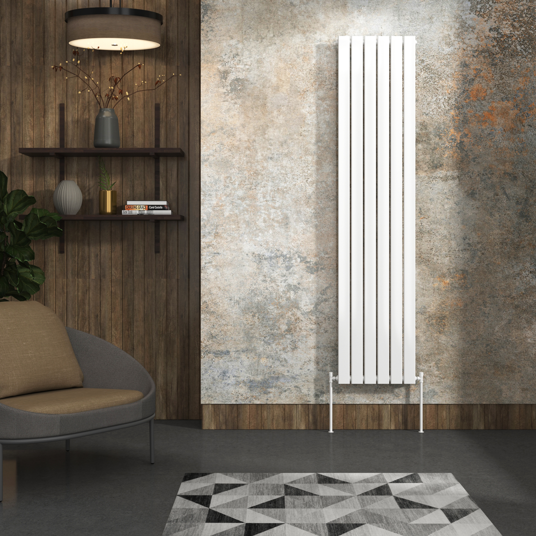 Aurexa White Vertical Designer Radiator 1800 x 408mm - Single Flat Panel