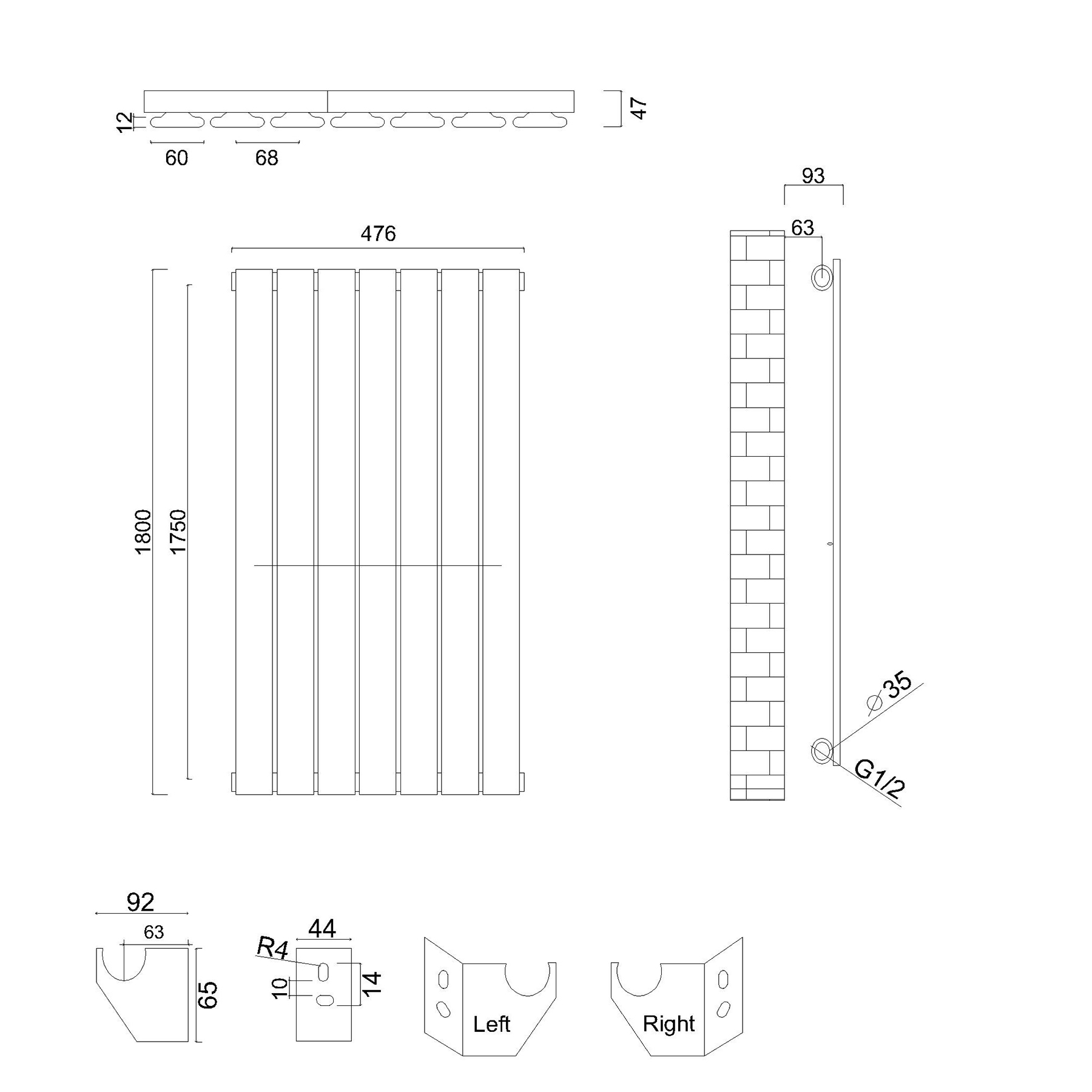 Aurexa White Vertical Designer Radiator Multiple Sizes - Flat Panel