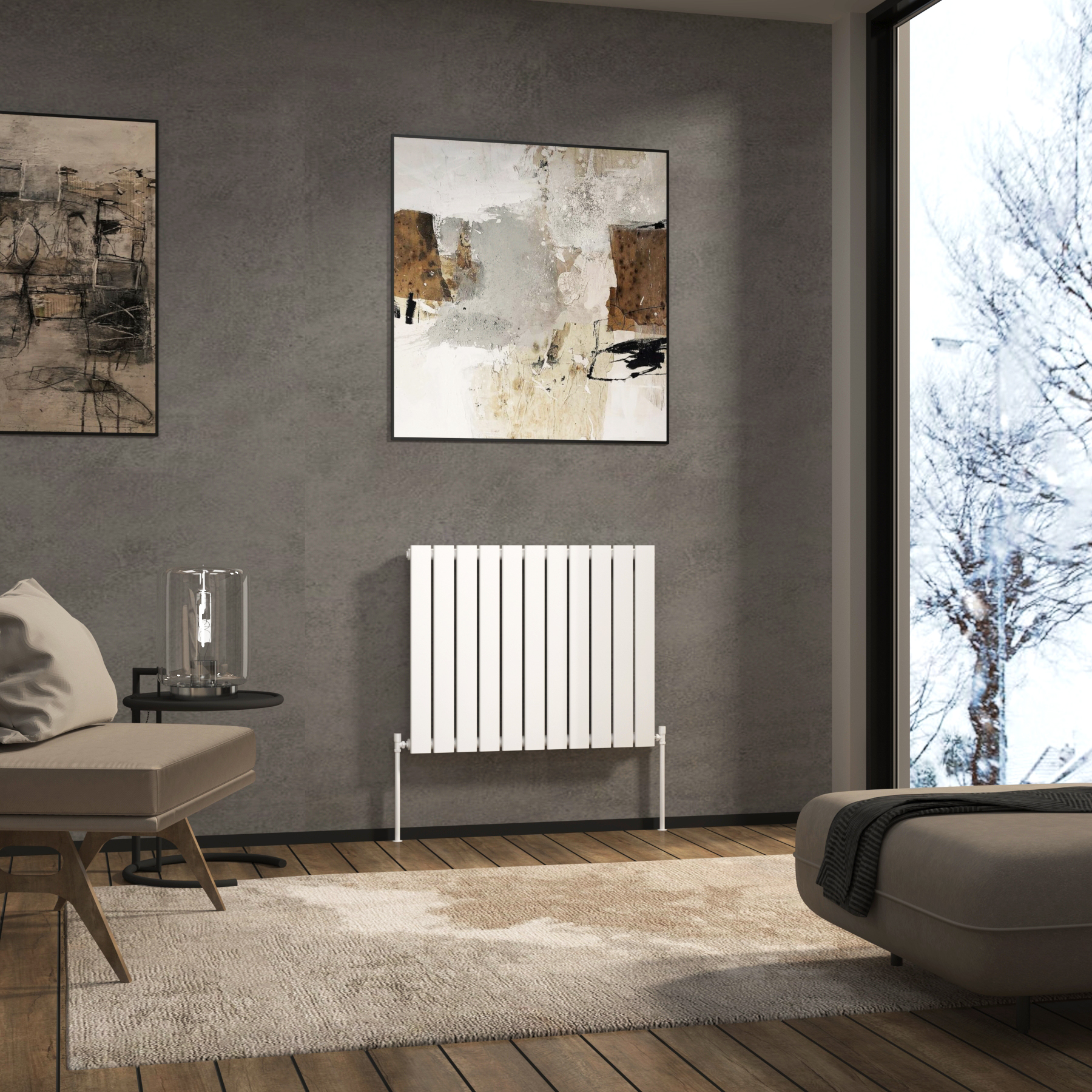 Aurexa White Horizontal Designer Radiator 600 x 748mm - Single Flat Panel