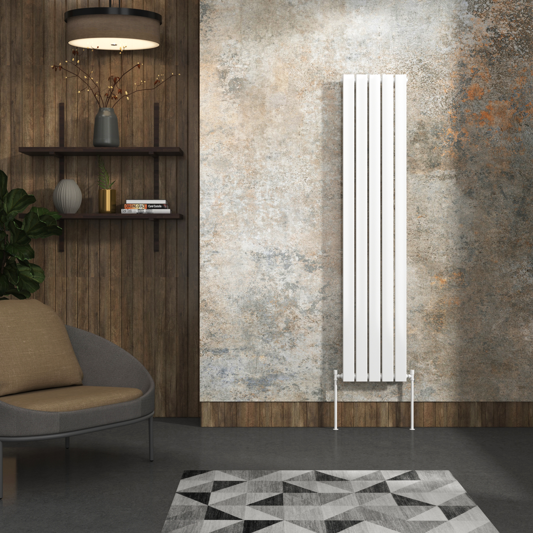 Aurexa White Vertical Designer Radiator 1600 x 340mm - Single Flat Panel