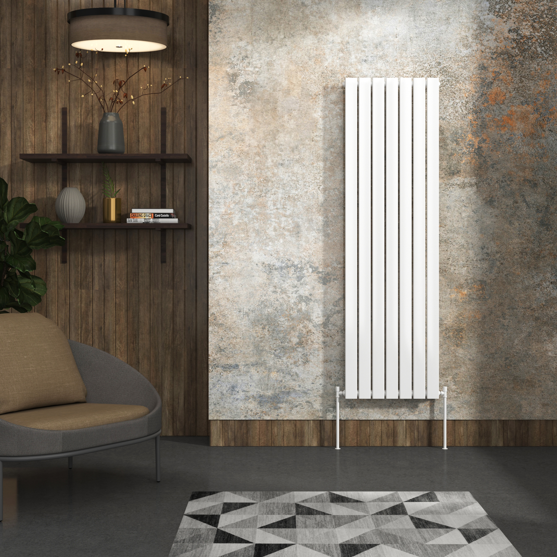 Aurexa White Vertical Designer Radiator 1600 x 476mm - Single Flat Panel