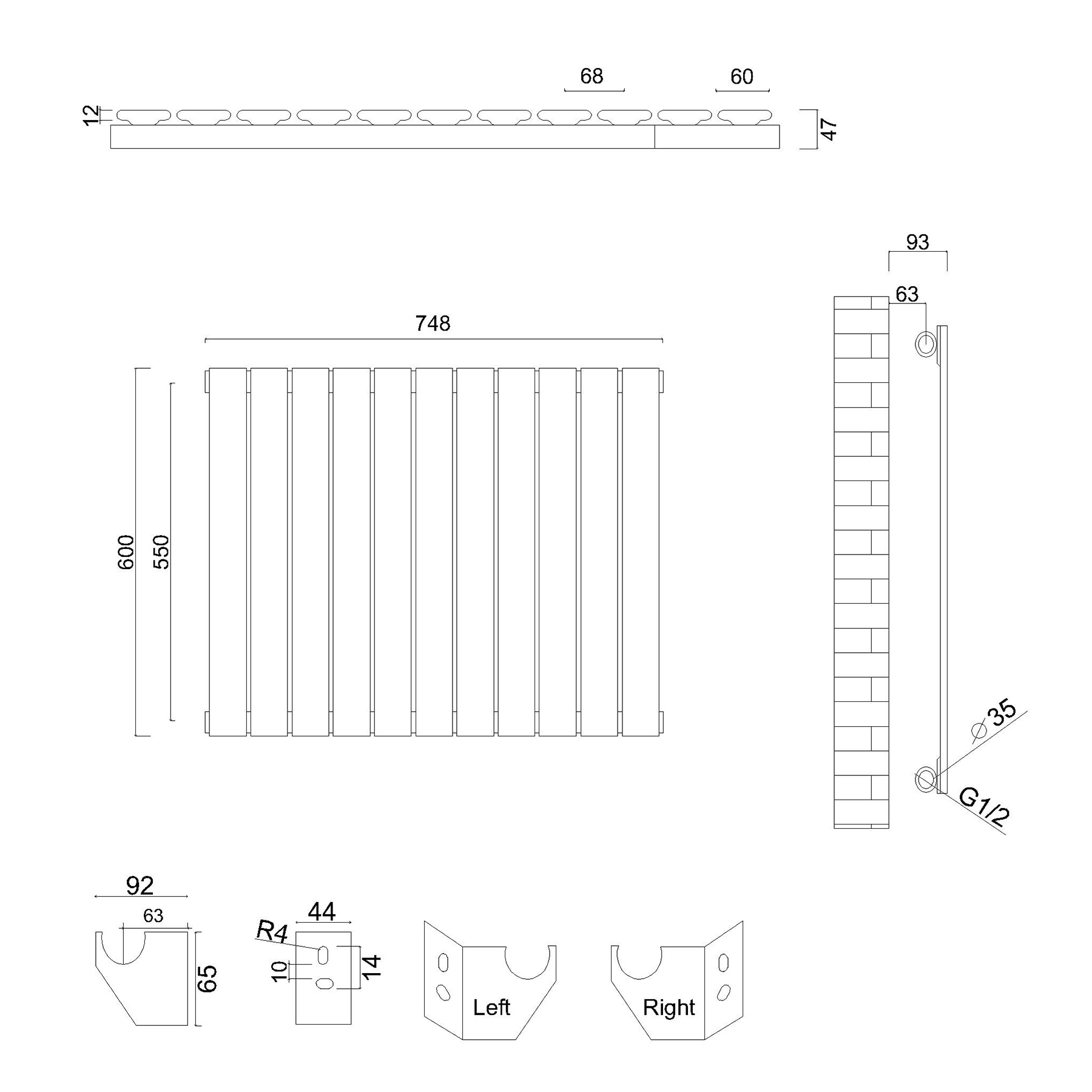 Aurexa Anthracite Horizontal Designer Radiator  - Single Flat Panel