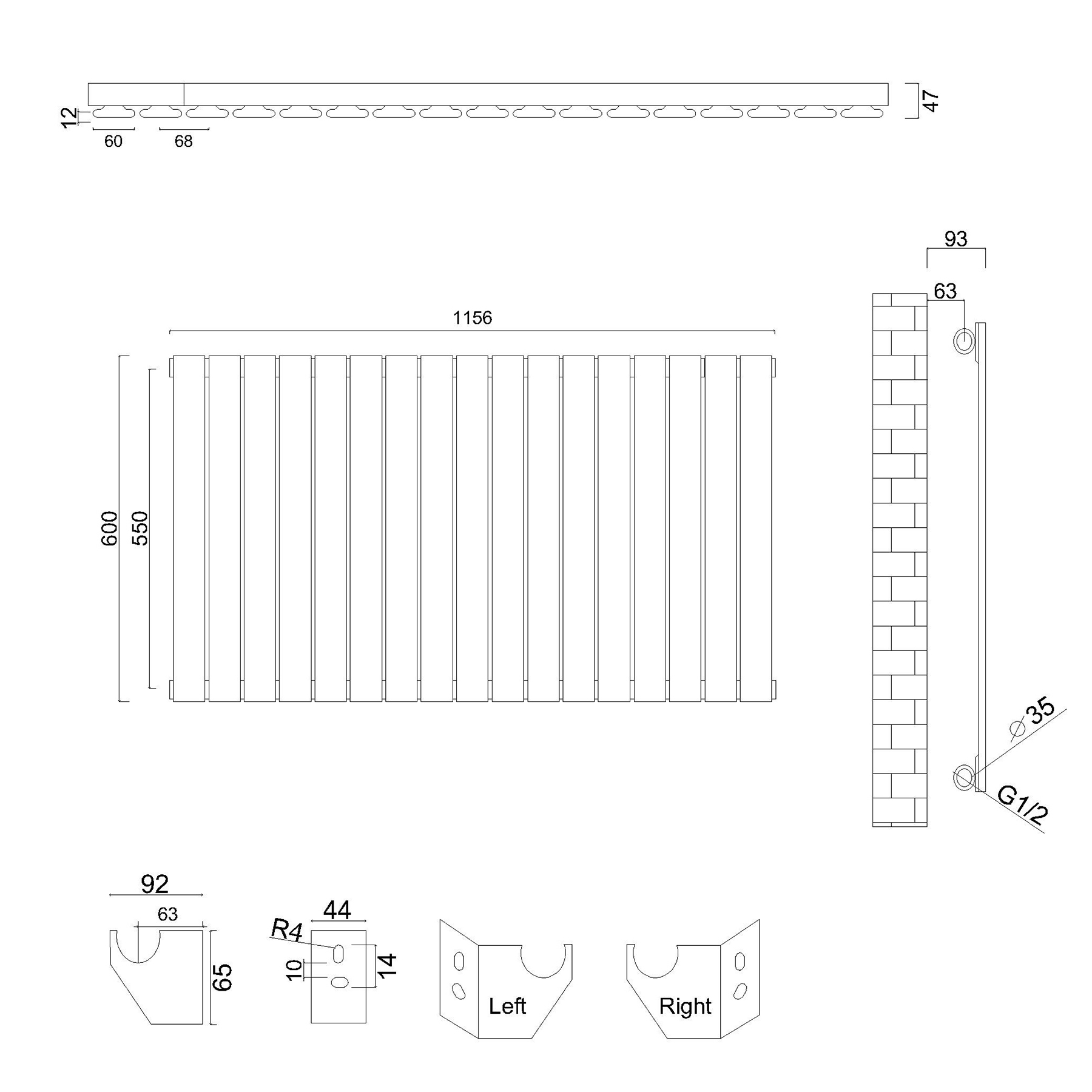 Aurexa Anthracite Horizontal Designer Radiator Multiple Sizes - Flat Panel