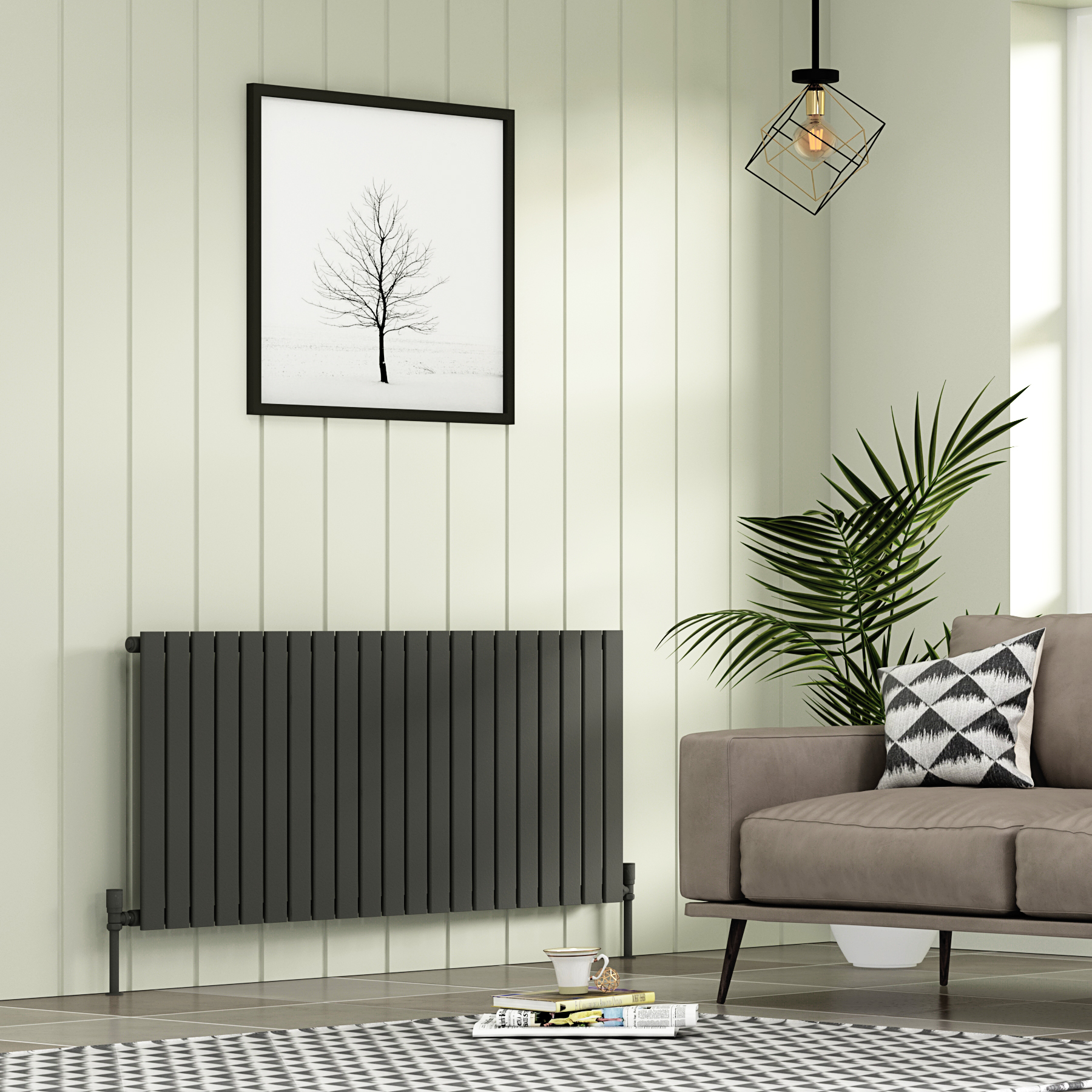 Aurexa Anthracite Horizontal Designer Radiator 600 x 1428mm - Single Flat Panel