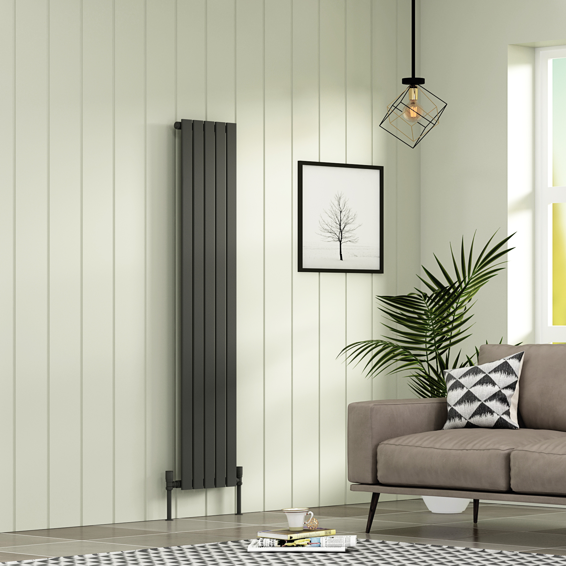 Aurexa Anthracite Vertical Designer Radiator 1600 x 340mm - Single Flat Panel