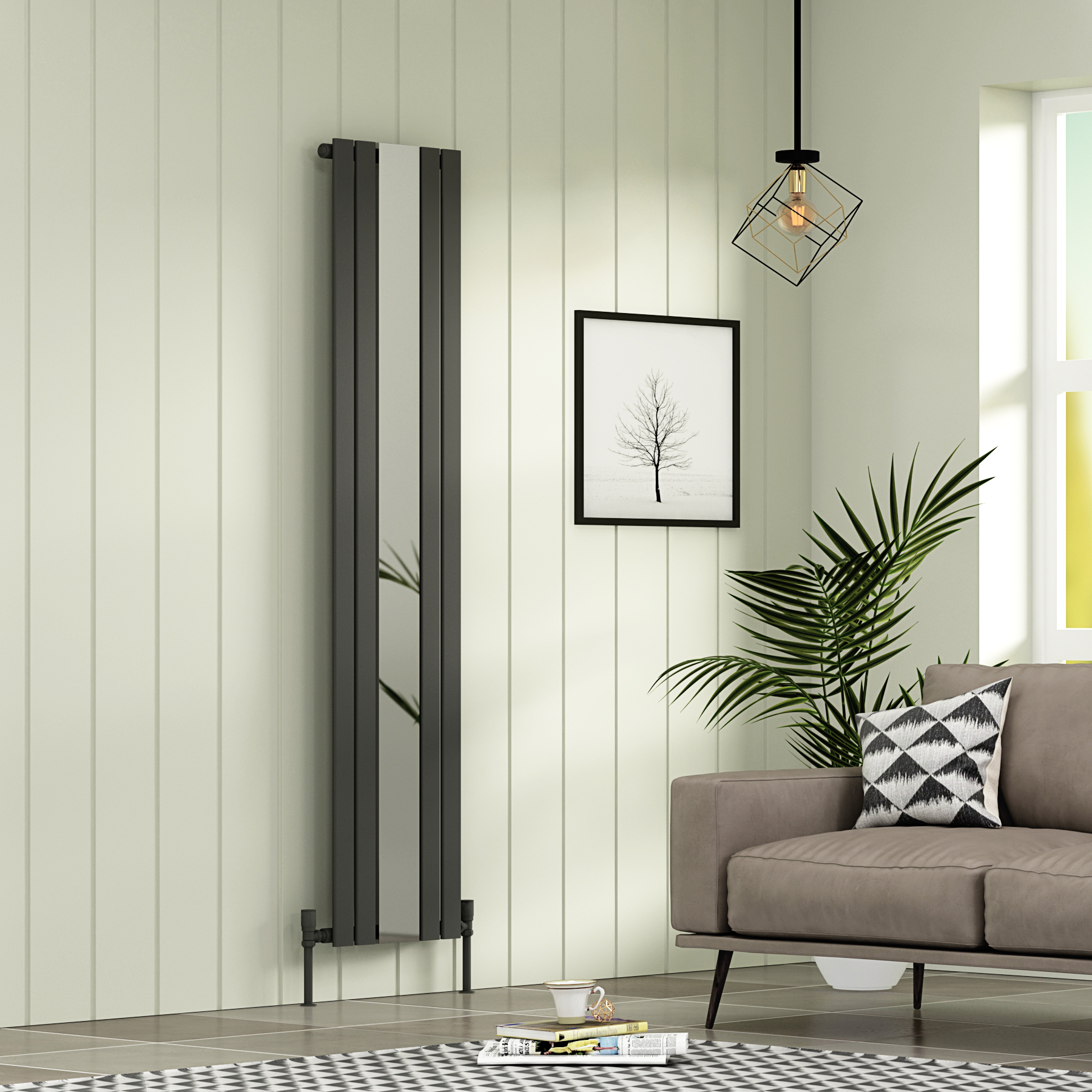 Aurexa Anthracite Vertical Mirror Designer Radiator 1800 x 419mm - Single Flat Panel