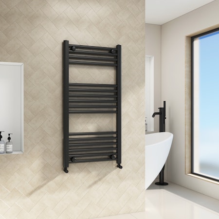 Porto 500 X 1000mm Matt Black Towel Rail Curved Ladder - Royal Bathrooms