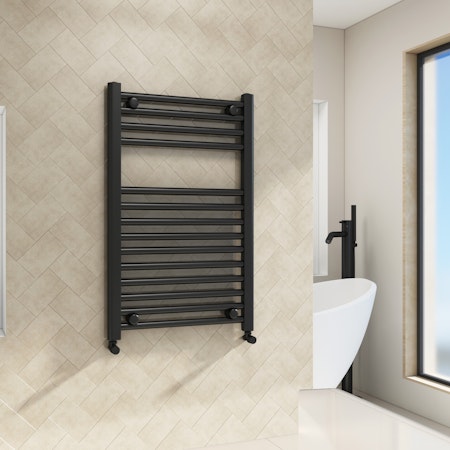 Porto Heated Towel Rail 800 x 500mm Straight Ladder - Matt Black