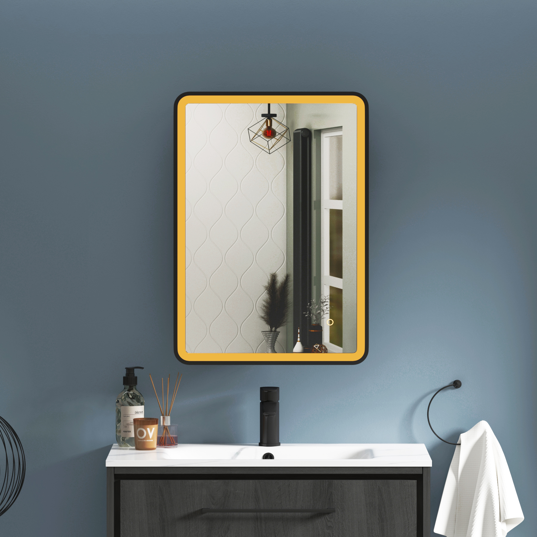 Avenza Matt Black Frontlit LED Cabinet Illuminated Mirror with Demister Pad & Touch Sensor