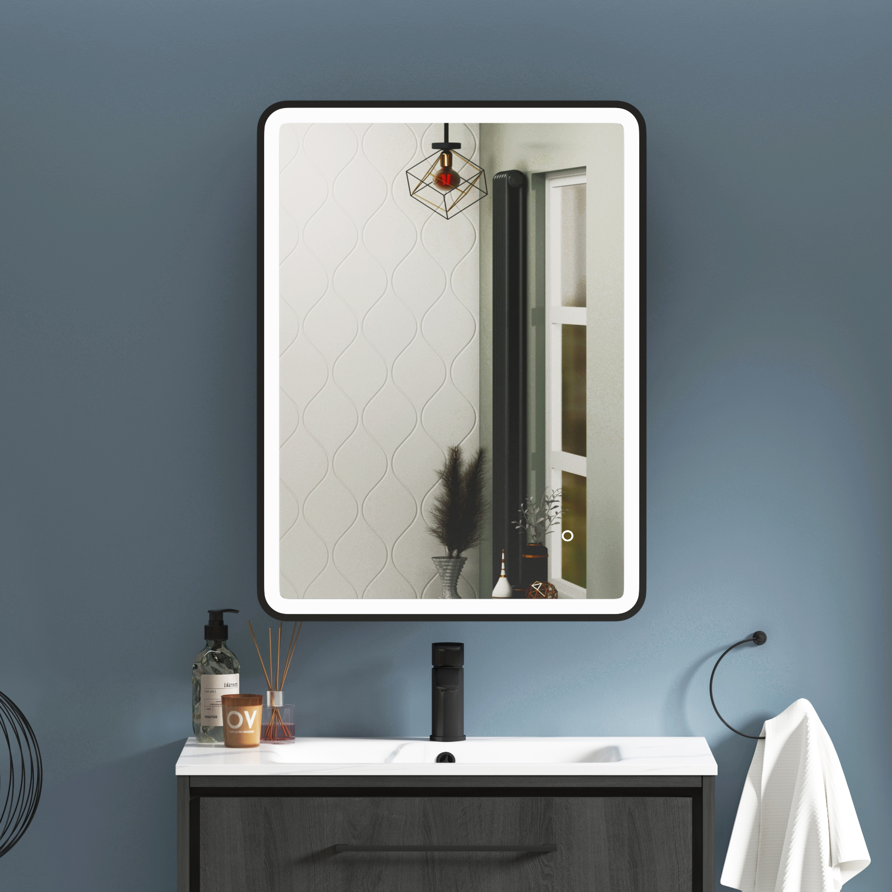 Avenza Matt Black Frontlit LED Cabinet Illuminated Mirror with Demister Pad & Touch Sensor