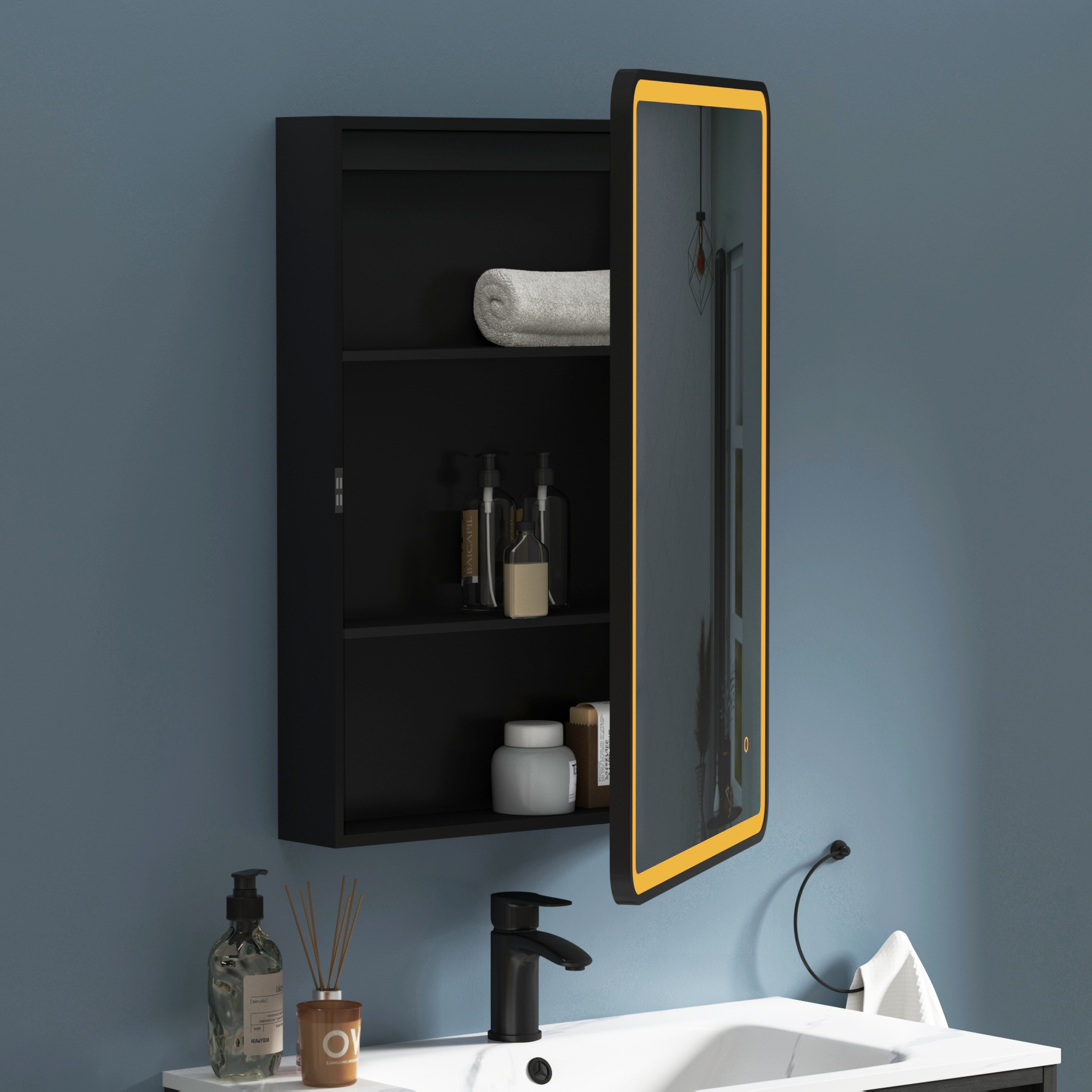 Avenza Frontlit LED Cabinet Illuminated Mirror Framed with Demister Pad & Touch Sensor - Multiple Colours & Sizes