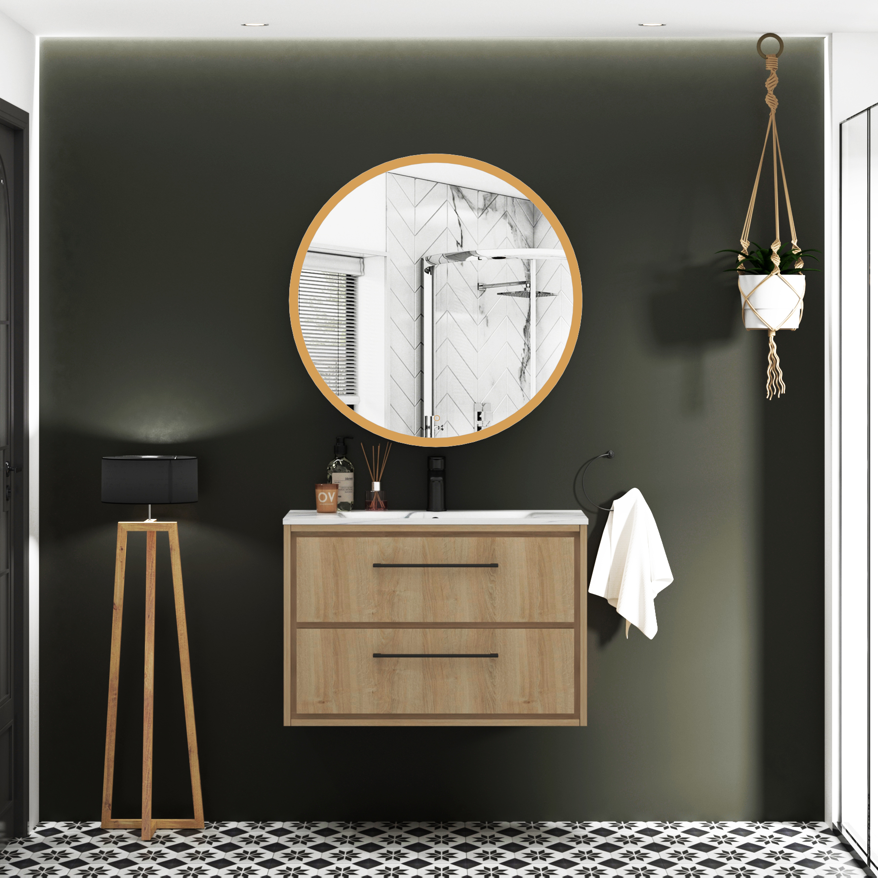 Avenza Frontlit Framed LED Cabinet Illuminated Round Mirror with Demister Pad & Touch Sensor