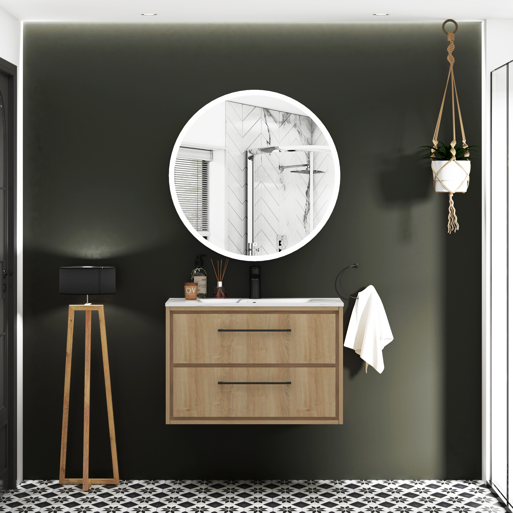 Avenza Frontlit Framed LED Cabinet Illuminated Round Mirror with Demister Pad & Touch Sensor