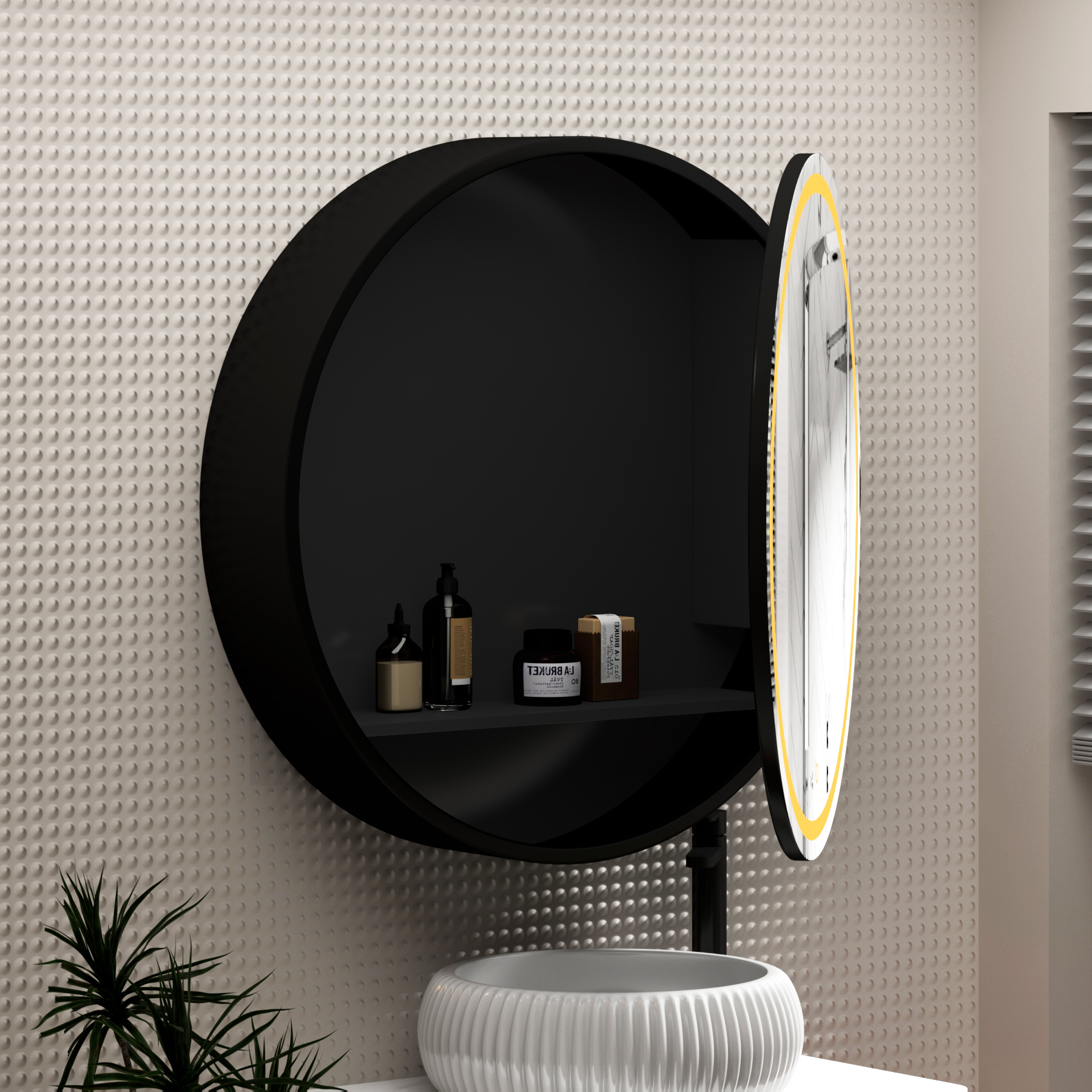 Avenza 800 x 800mm Matt Black Frontlit LED Cabinet Illuminated Mirror with Demister Pad & Touch Sensor
