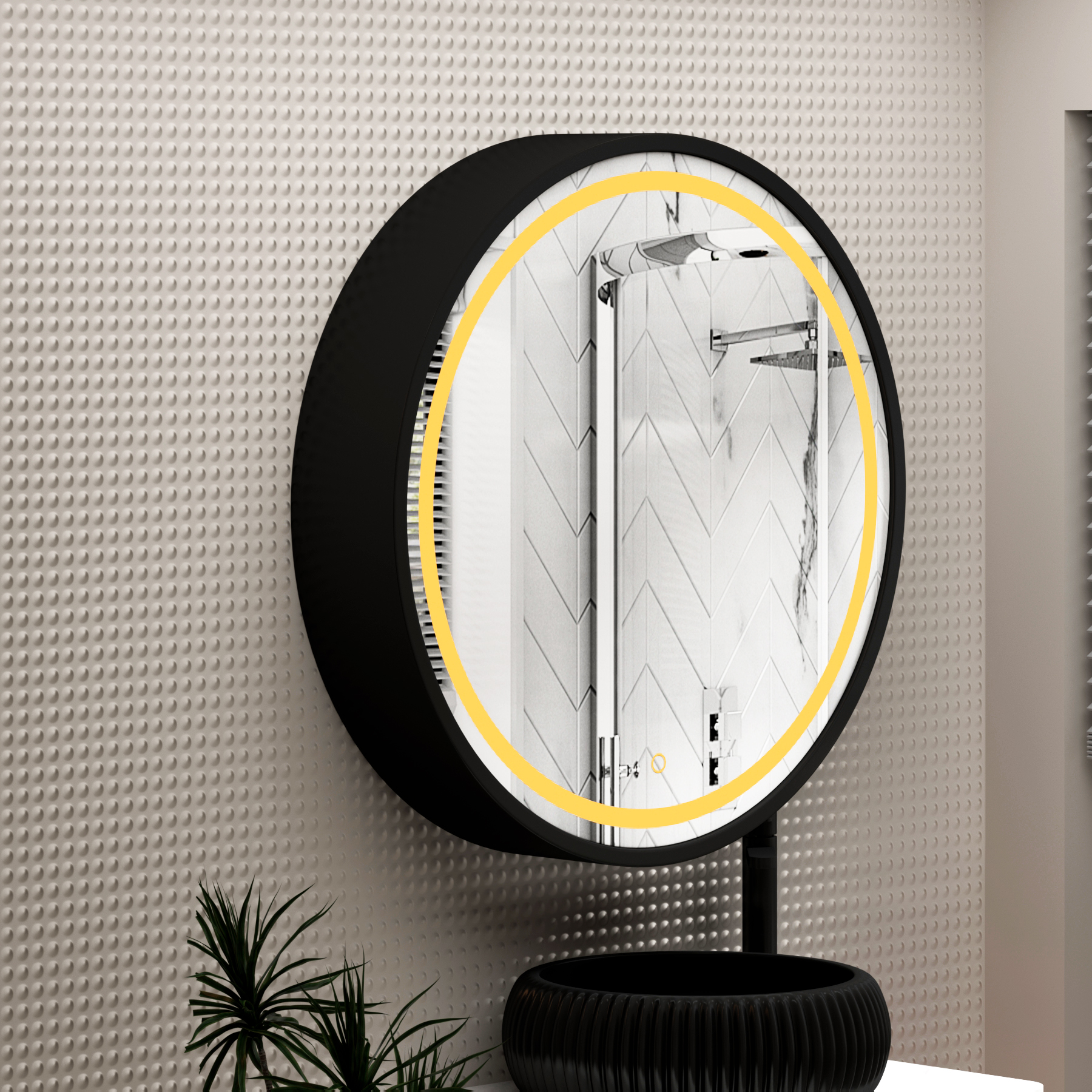 Avenza 800 x 800mm Matt Black Frontlit LED Cabinet Illuminated Mirror with Demister Pad & Touch Sensor