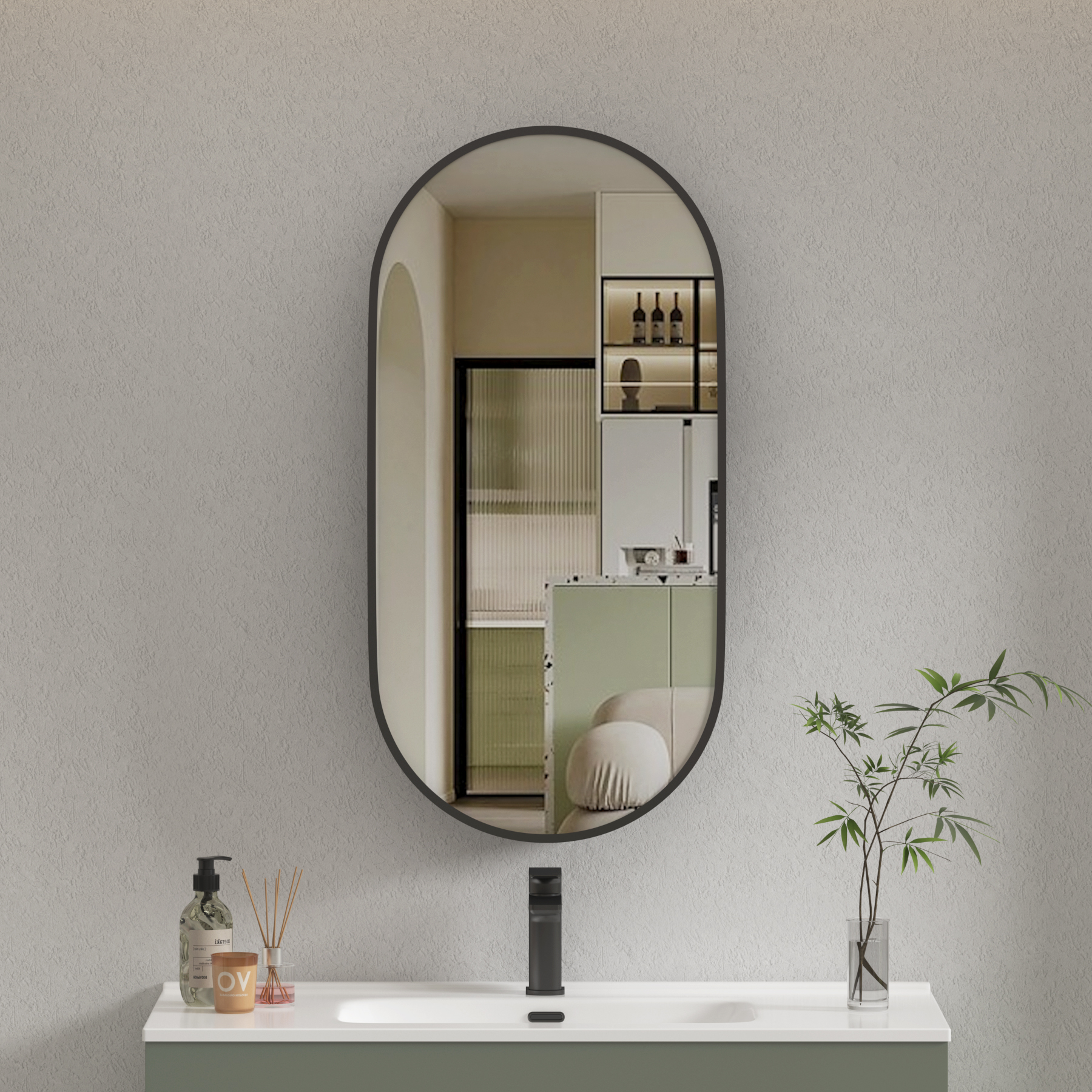 Avenza 500 x 1000mm Matt Black Cabinet Bathroom Mirror Sleek Modern Design - Capsule