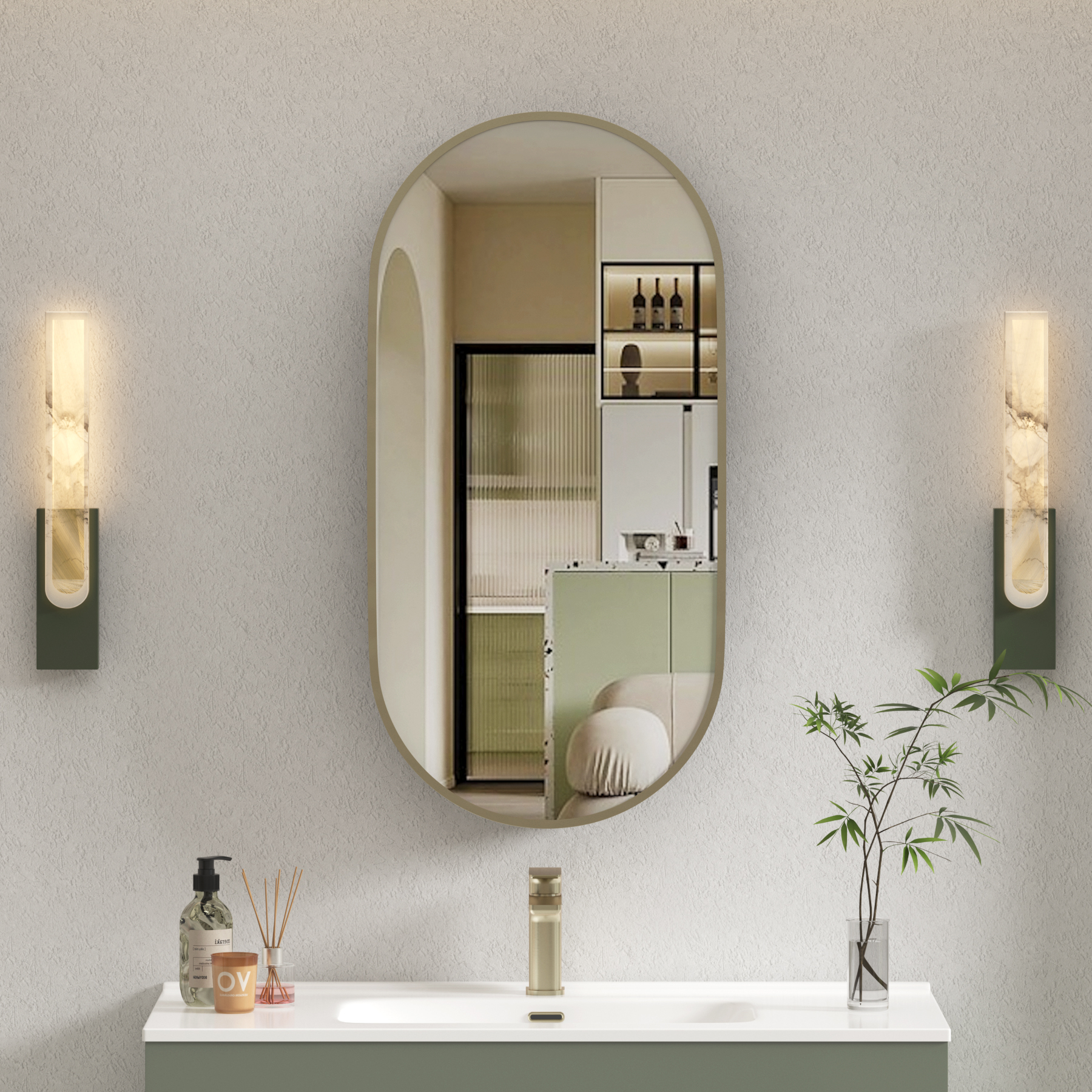 Avenza 500 x 1000mm Brushed Brass Cabinet Bathroom Mirror Sleek Modern Design - Capsule