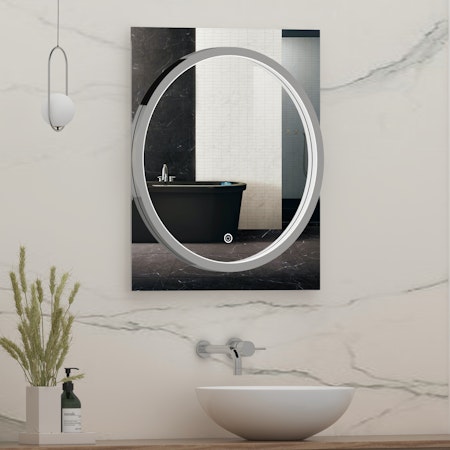 Monaco 600 x 700mm LED Illuminated Chrome Frame Bathroom Mirror - Touch Sensor