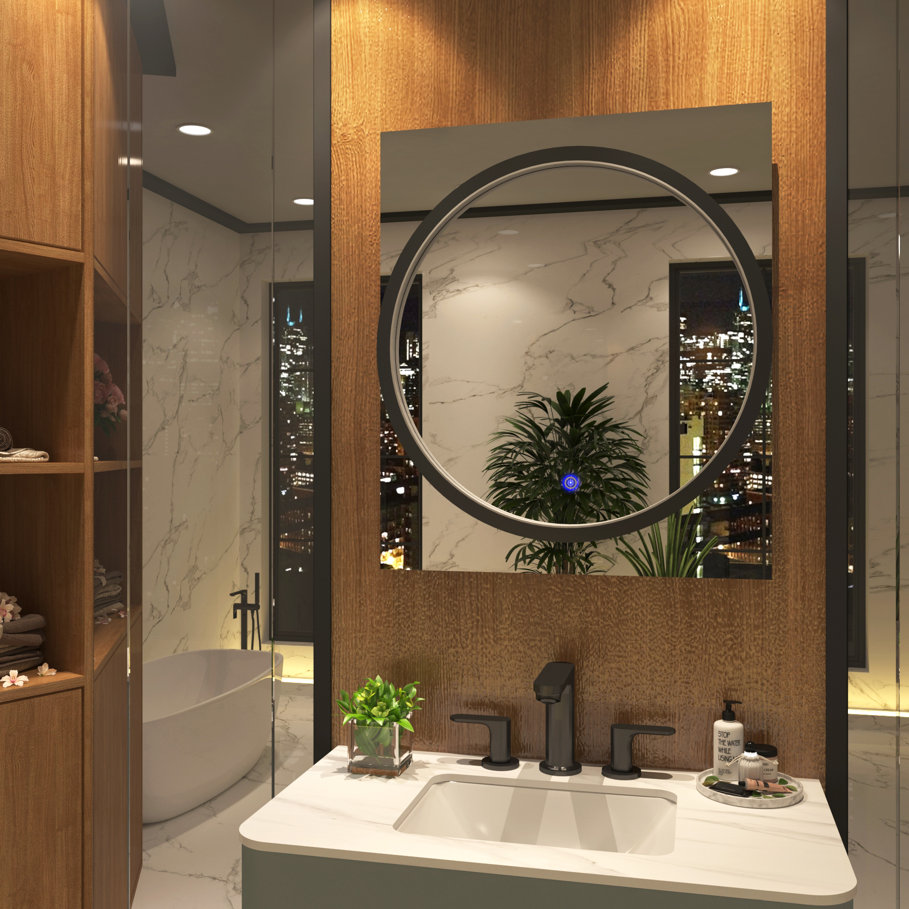 Monaco 600 x 700mm Frontlit LED Illuminated Framed Round Mirror with Demister Pad & Touch Sensor - Multiple Colours
