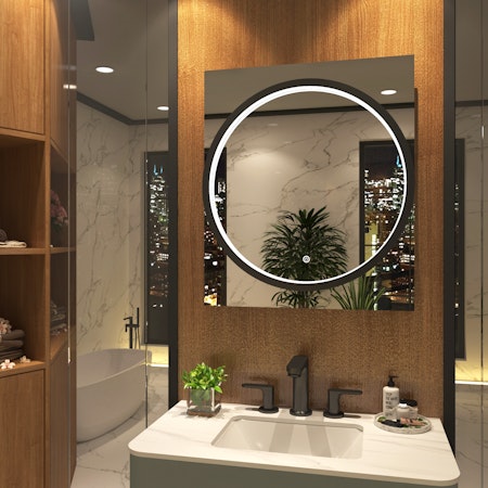 Monaco 600 x 700mm LED Illuminated Black Frame Bathroom Mirror - Touch Sensor
