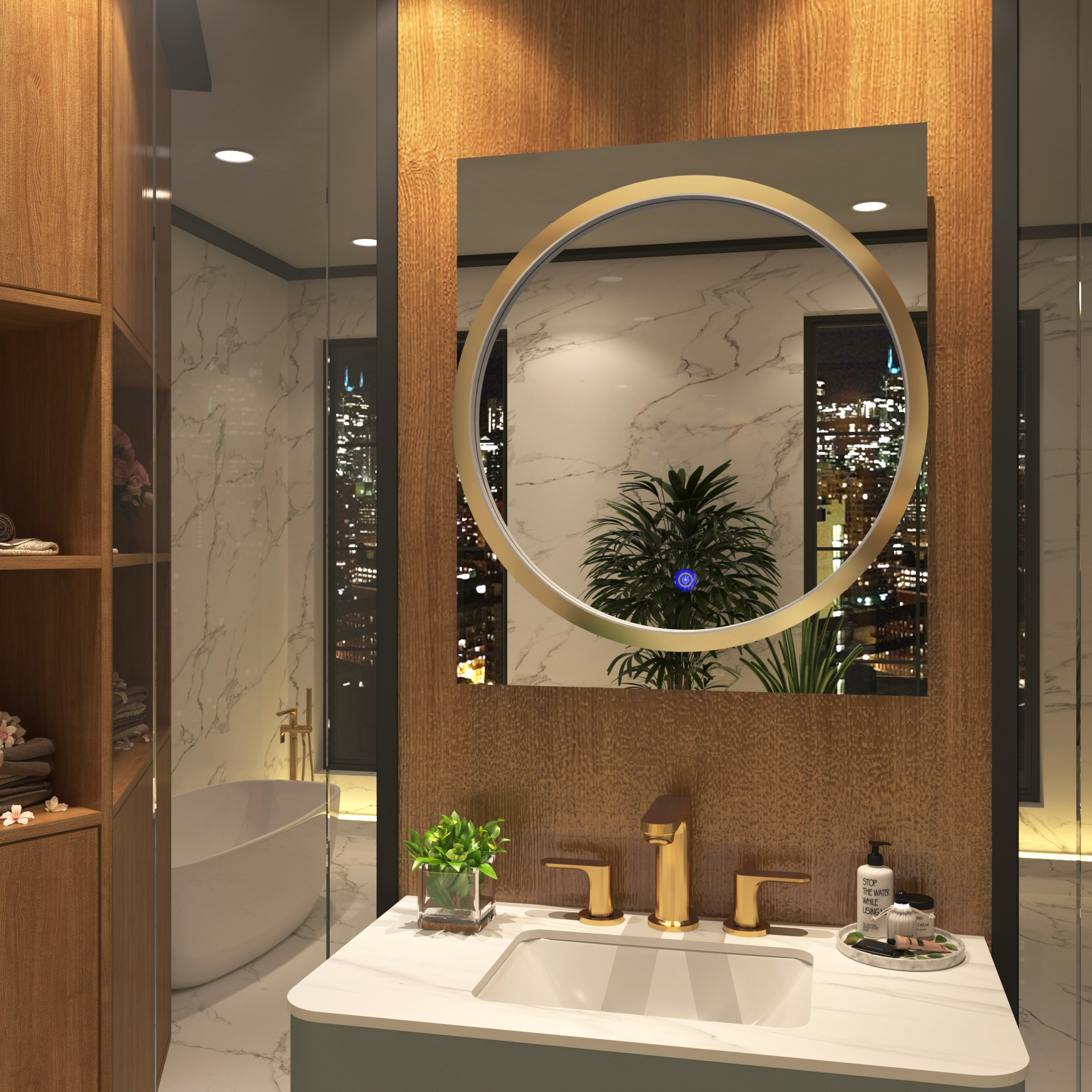 Monaco 600 x 700mm Frontlit LED Illuminated Framed Round Mirror with Demister Pad & Touch Sensor - Multiple Colours