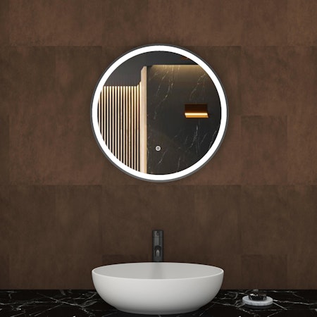 Capri 600 x 600mm Round LED Illuminated Framed Mirror with Touch Sensor - Black