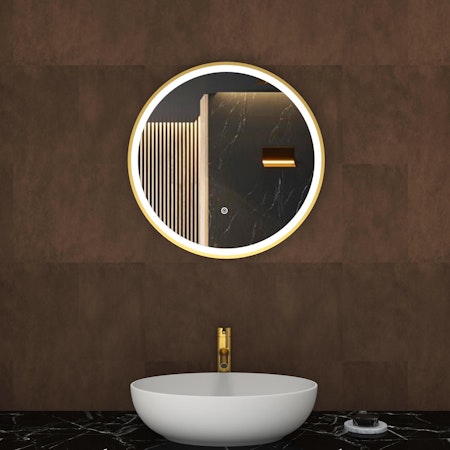 Capri 600 x 600mm Round LED Illuminated Framed Mirror with Touch Sensor - Brushed Brass