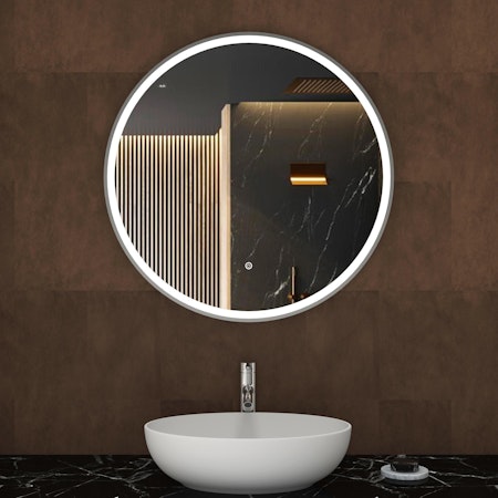 Capri 800 x 800mm Round LED Illuminated Framed Mirror with Touch Sensor - Chrome