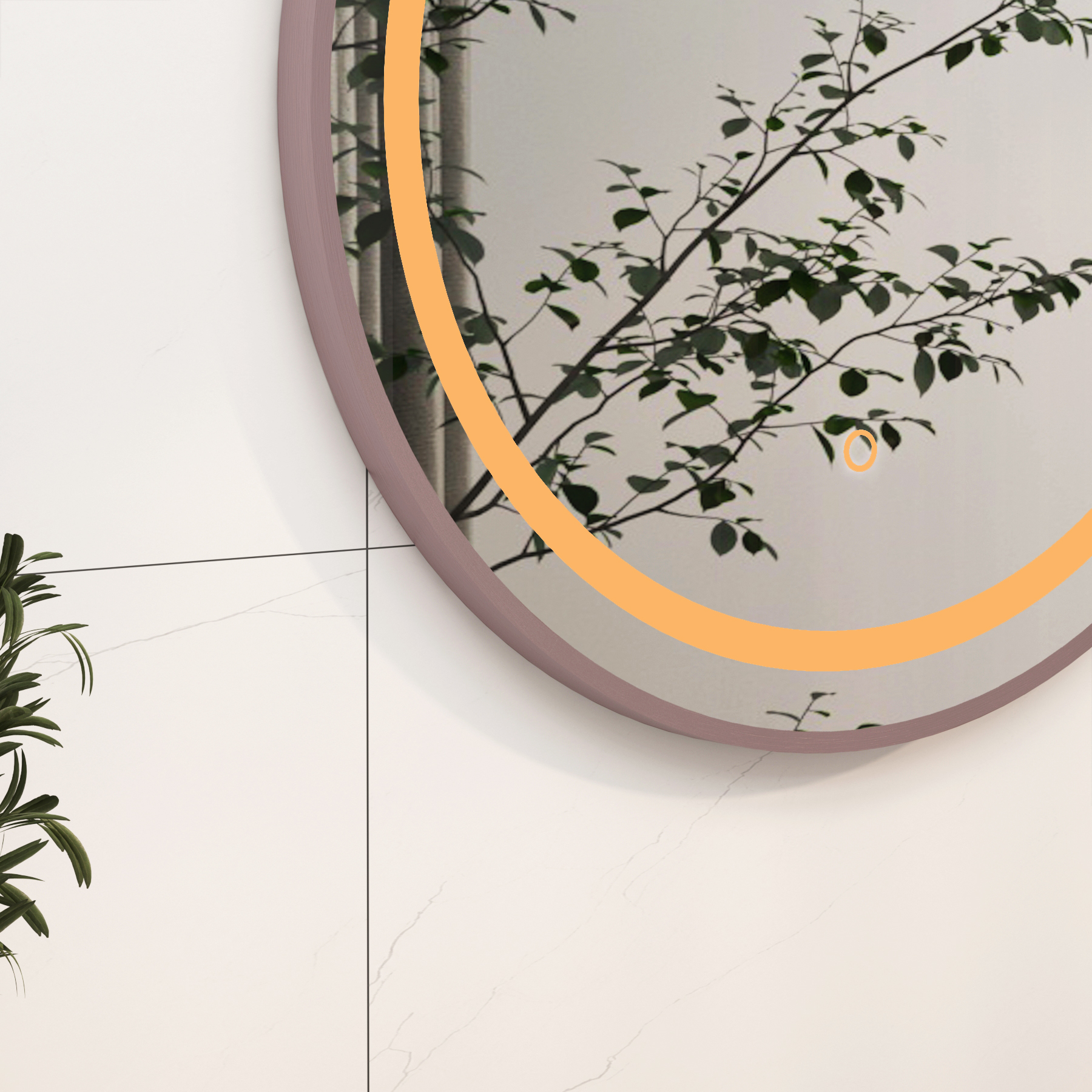 Capri 600 x 600mm Brushed Bronze Frontlit LED Illuminated Framed Round Mirror with Demister Pad & Touch Sensor