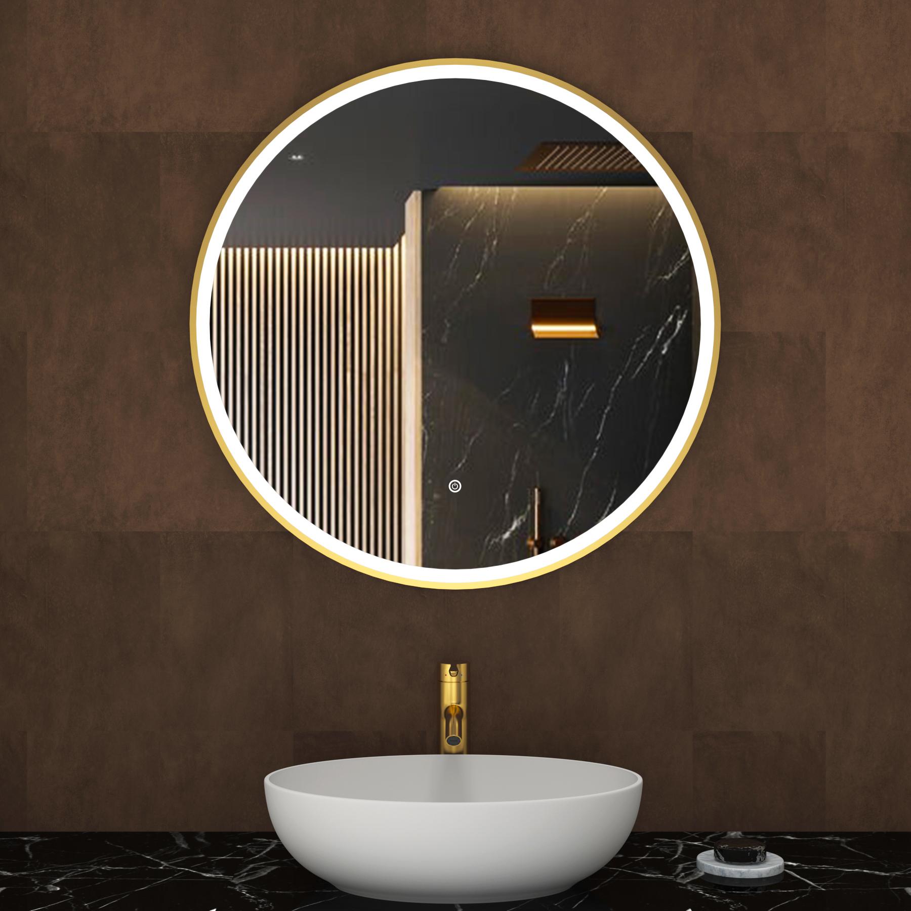 Capri Round LED Mirror Illuminated Frame with Touch Sensor - Brushed Brass