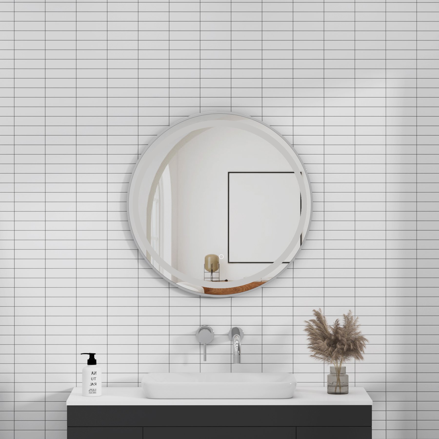 Capri 600 x 600mm Chrome Frontlit LED Illuminated Framed Round Mirror with Demister Pad & Touch Sensor