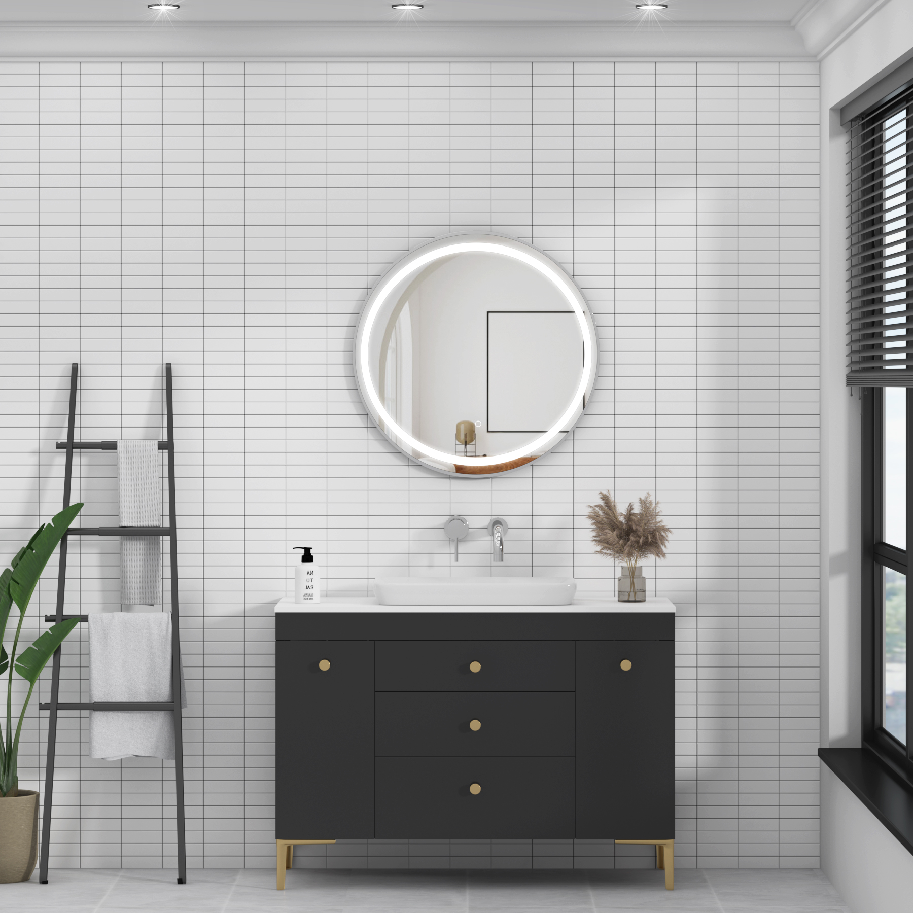 Capri 600 x 600mm Chrome Frontlit LED Illuminated Framed Round Mirror with Demister Pad & Touch Sensor
