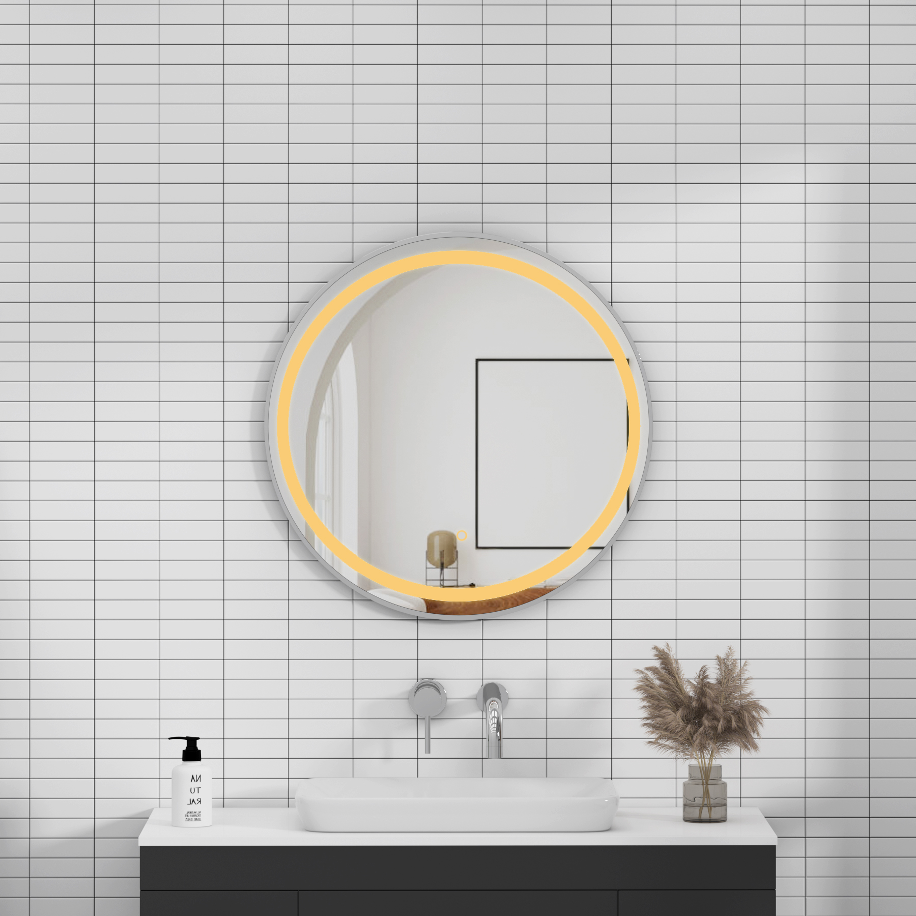 Capri Frontlit LED Illuminated Framed Round Mirror with Demister Pad & Touch Sensor - Multiple Colours & Sizes