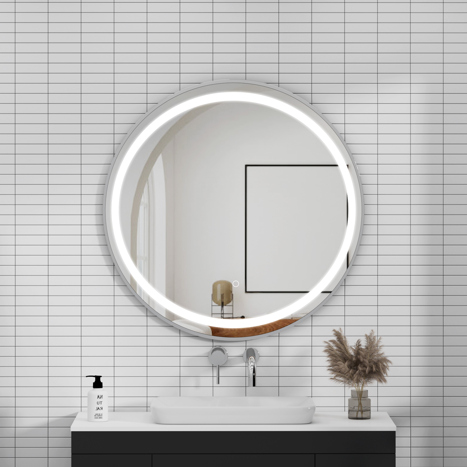 Capri Chrome Frontlit LED Illuminated Framed Round Mirror with Demister Pad & Touch Sensor
