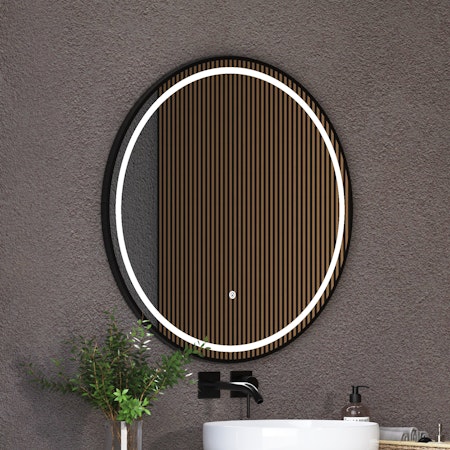 Capri Round Front Lit LED Mirror Black Framed with Demister Pad