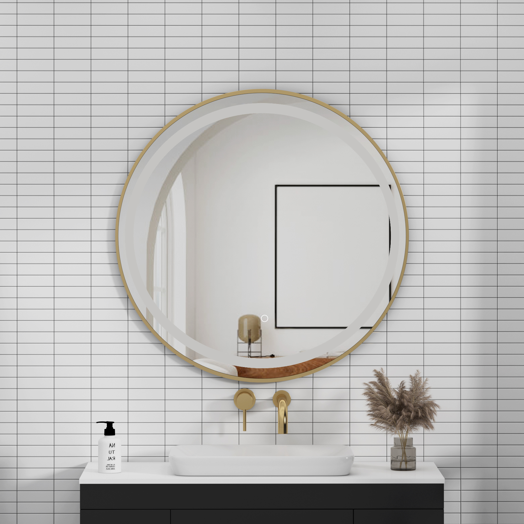 Capri 800 x 800mm Round Front Lit LED Framed Mirror with Demister 