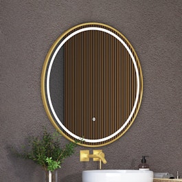 Capri Round Front Lit LED Mirror Brushed Brass Framed with