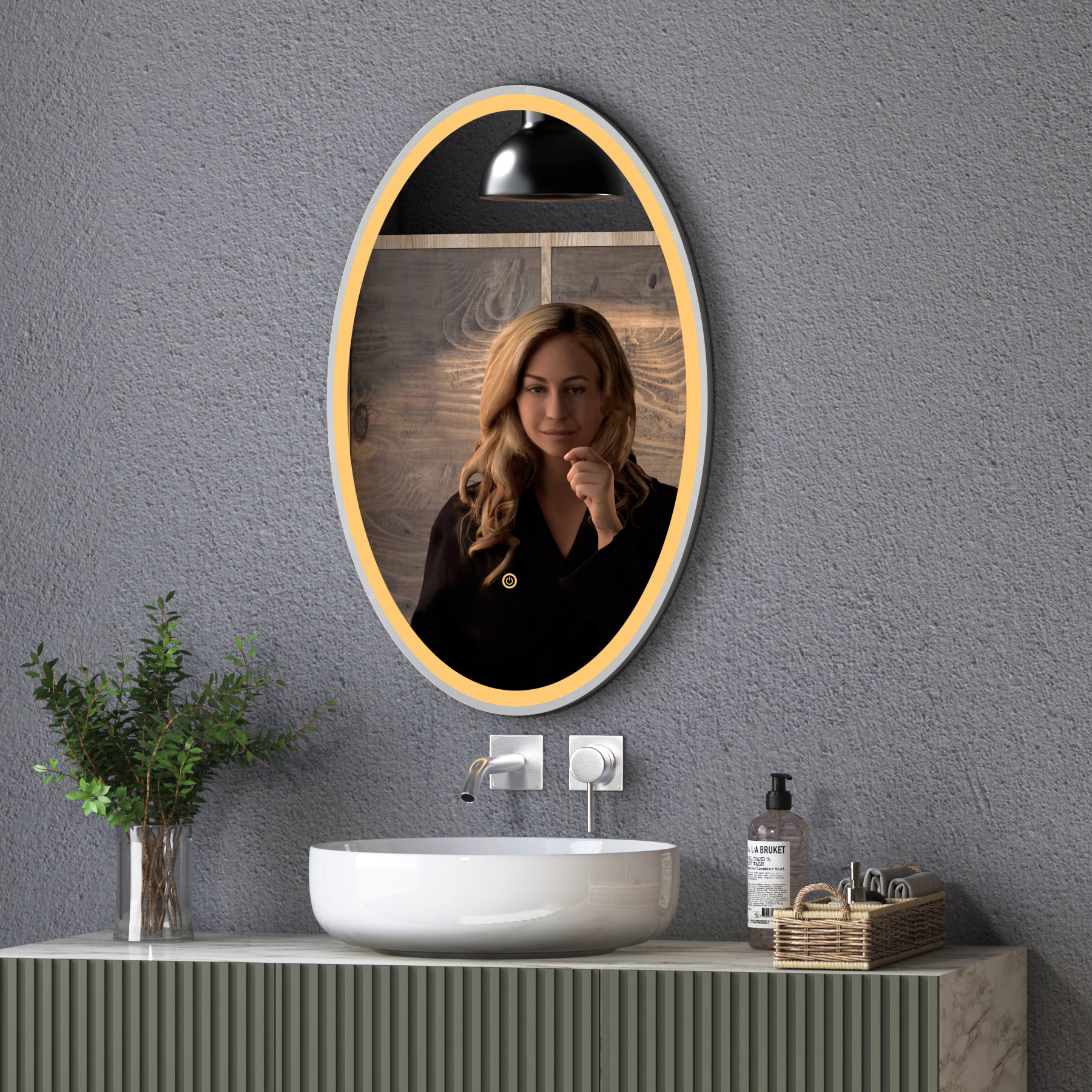 Capri 500 x 800mm Frontlit LED Illuminated Framed Oval Mirror with Demister Pad & Touch Sensor - Multiple Colours