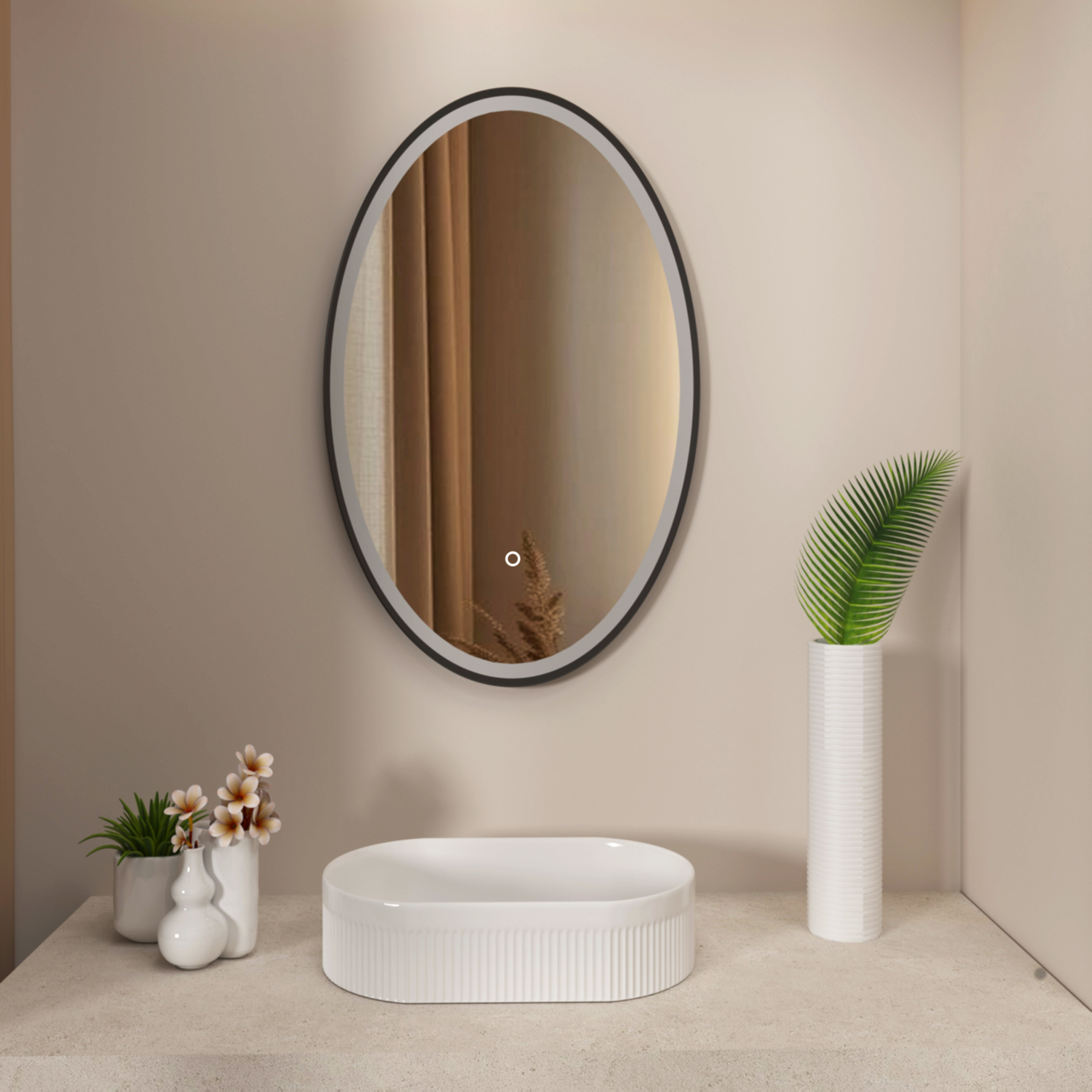 Capri 500 x 800mm Oval LED Illuminated Framed Mirror with Demister  