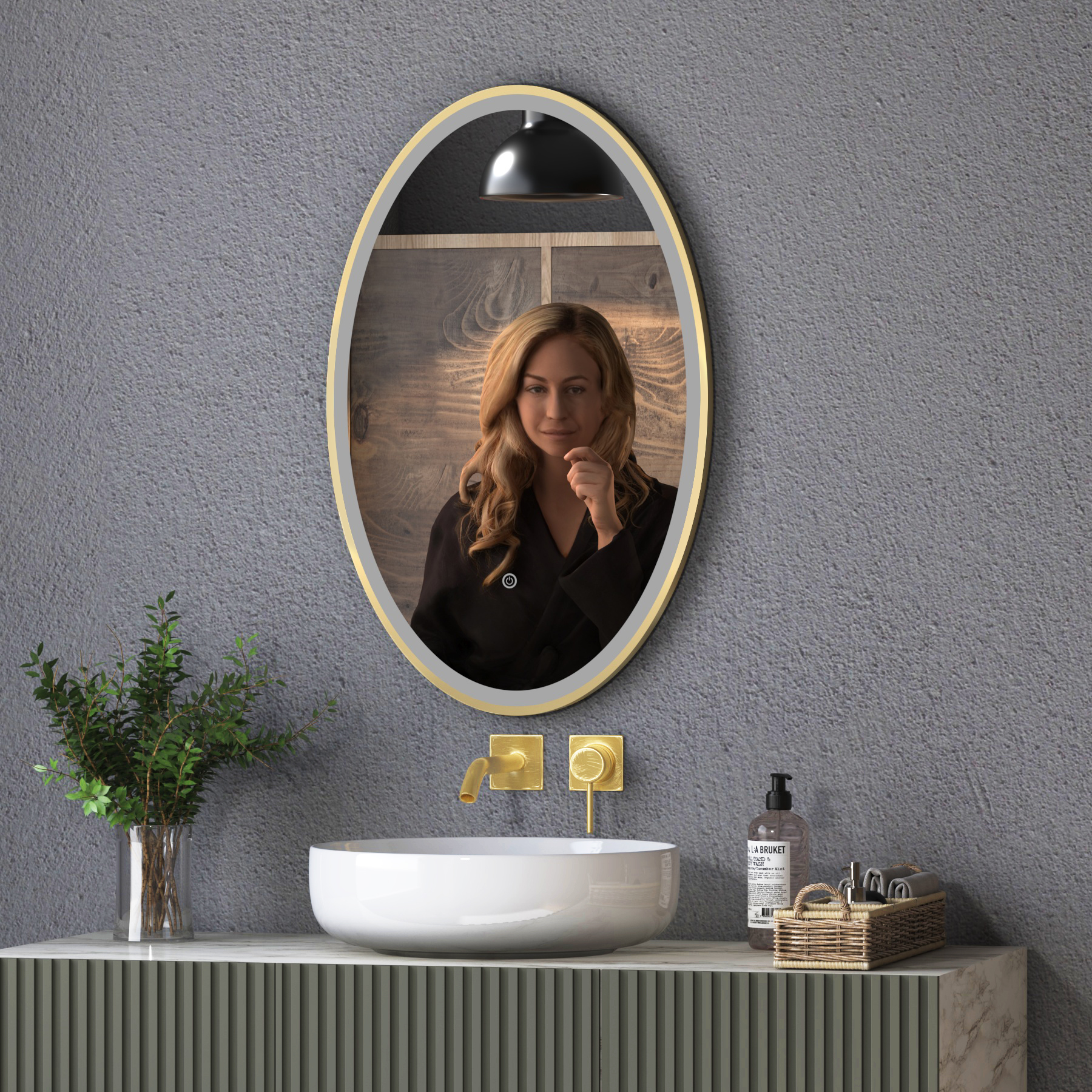 Oval led store mirror bathroom