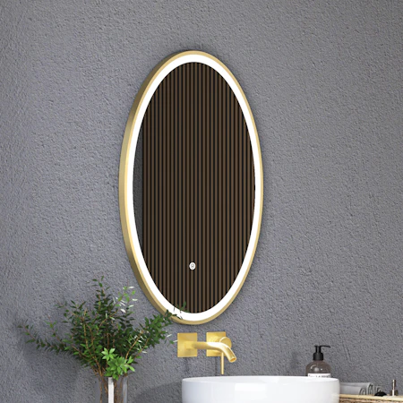 Capri 500 x 800mm Brushed Brass Frontlit LED Illuminated Framed Oval Mirror with Demister Pad & Touch Sensor