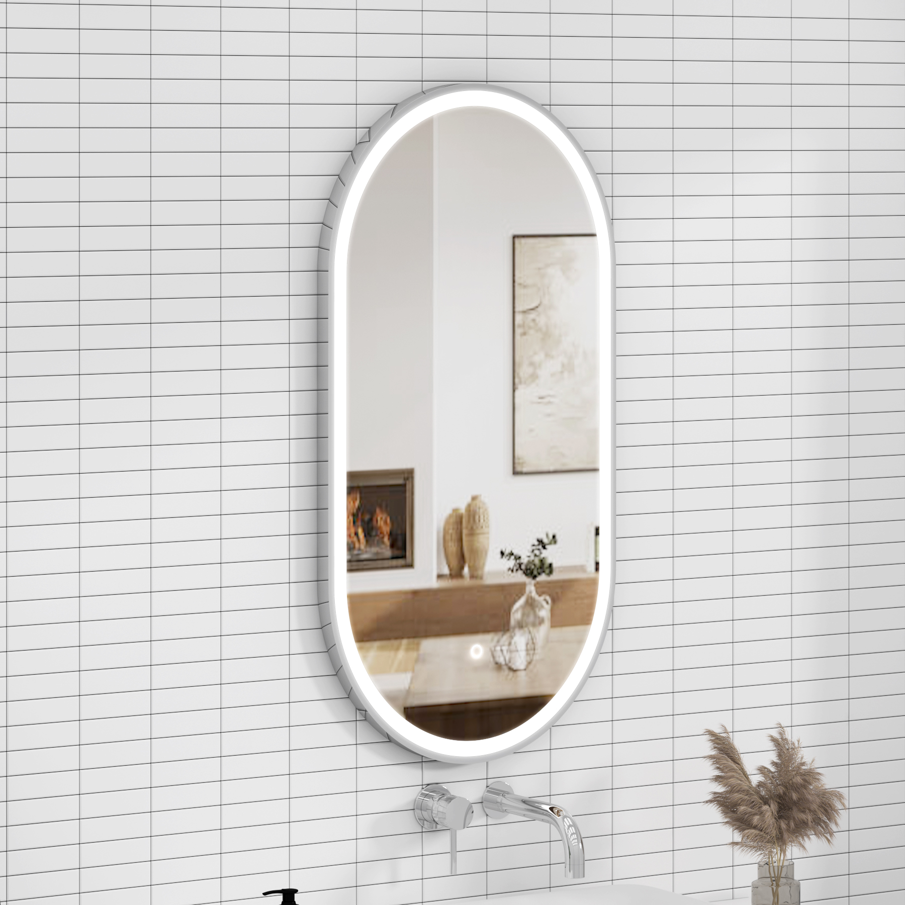 Elite 450 x 900mm Frontlit LED Illuminated Framed Capsule Mirror with Demister Pad & Touch Sensor  - Multiple Colours