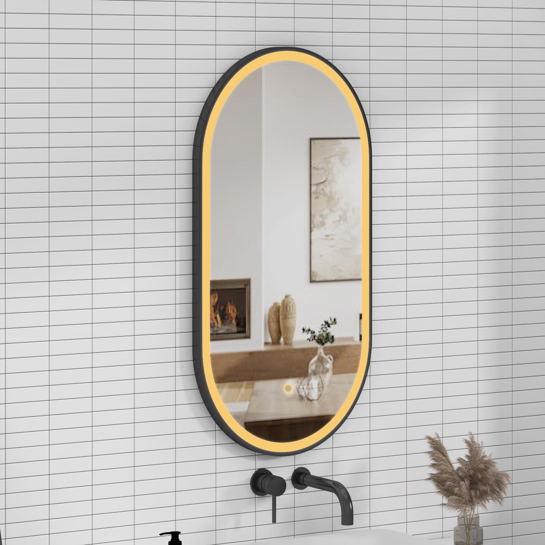 Elite 450 x 900mm Frontlit LED Illuminated Framed Capsule Mirror with Demister Pad & Touch Sensor  - Multiple Colours