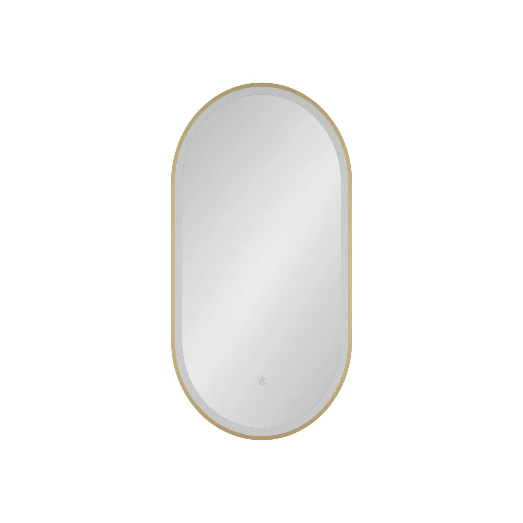 Elite 450 x 900mm Brushed Brass Frontlit LED Illuminated Framed Capsule Mirror with Demister Pad & Touch Sensor