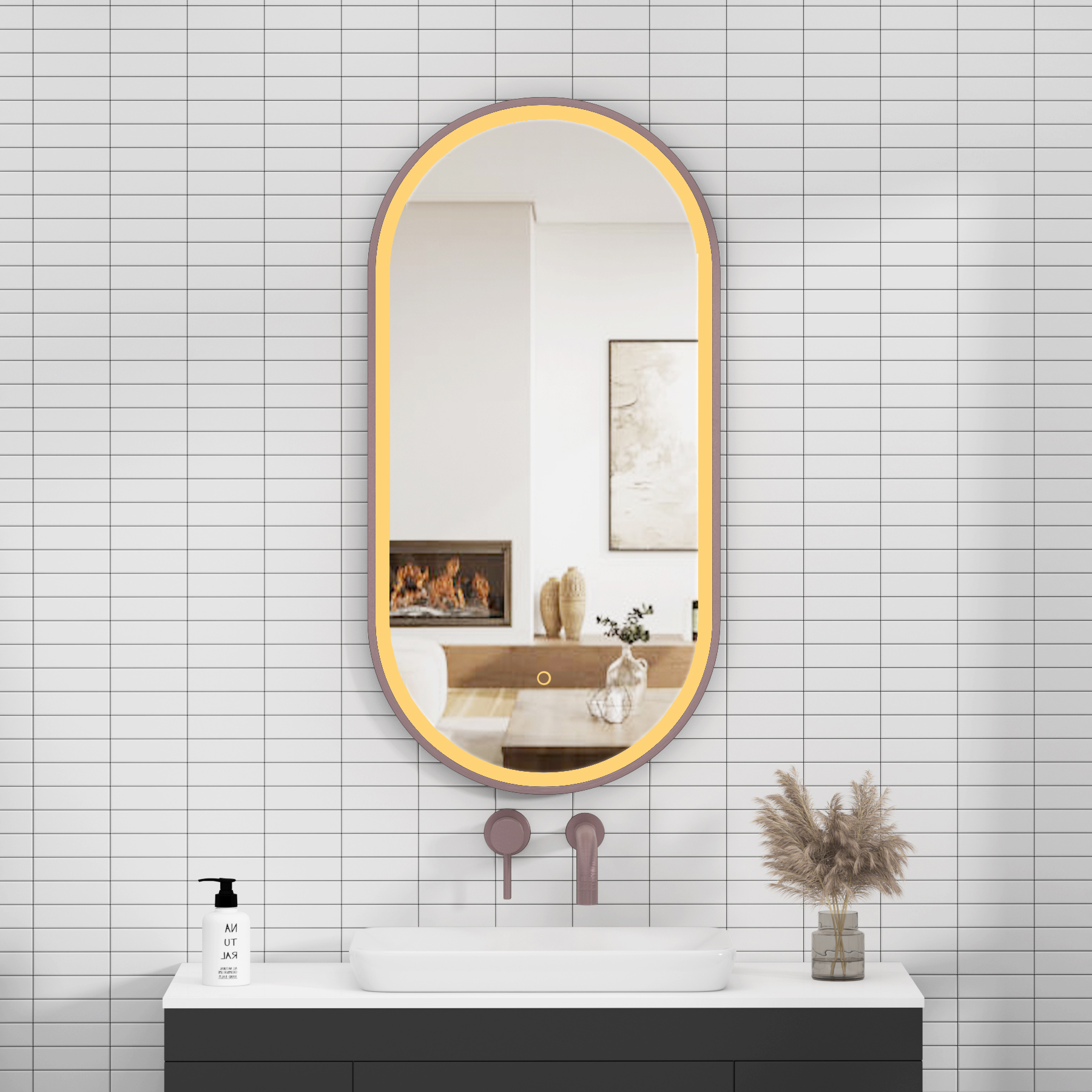 Elite 450 x 900mm Brushed Bronze Frontlit LED Illuminated Framed Capsule Mirror with Demister Pad & Touch Sensor